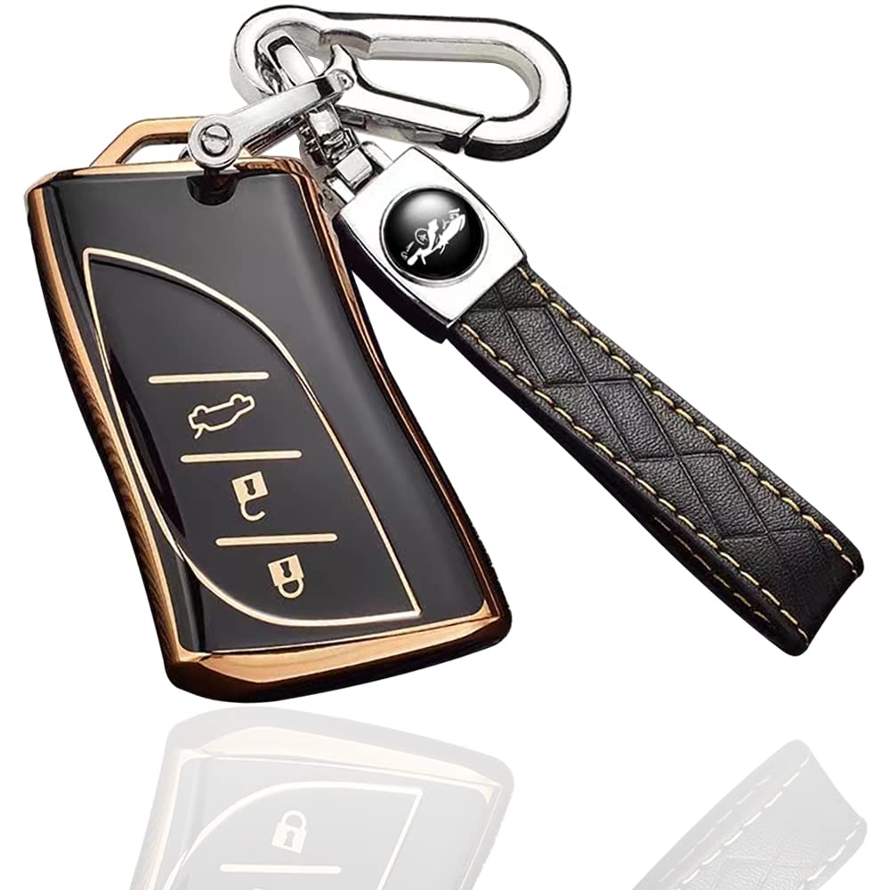 【送料無料】yoshinari レクサス 用 LEXUS 用 LX NX LC UX ES LS RZ 専用 高級 キーケース キーカバー 本革 キーホルダー 全面カバー 汚れ 滑り 傷 防止 アクセサリー (ブラック、セット)