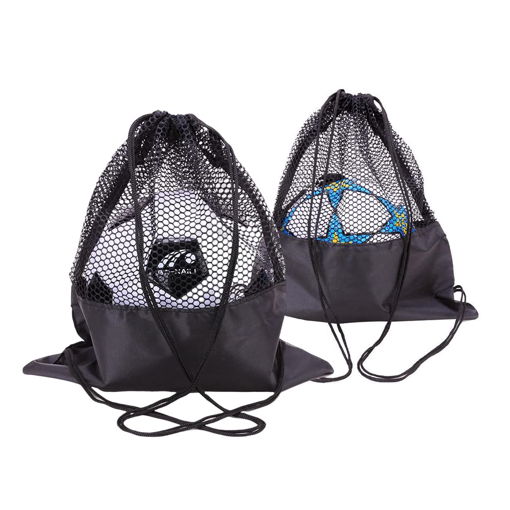 【送料無料】Renjzle ネットバッグボールネット 野球テニス ラグビーリュックかばん 収納 手提げ 網袋 耐磨耗性 多機能 収納バッグ スポーツ用品 バスケットボールフットボールラグビーソフトボールゴルフ 収納バッグ ボールバッグ (Black-2個)