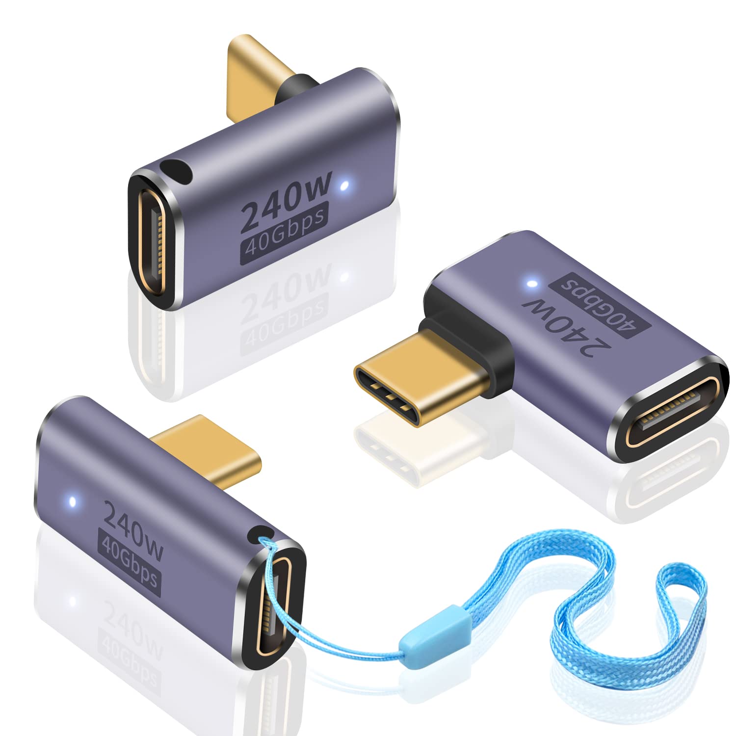 【送料無料】Duttek L字型 USB C変換アダプター240W、USB C L字オスメスアダプター40Gbps、USB Type C変換アダプター8Kビデオ USB Cエクステンダー USB 4ケーブル Thunderbort 4/3 タブレットなどType Cデバイス用（3種類）