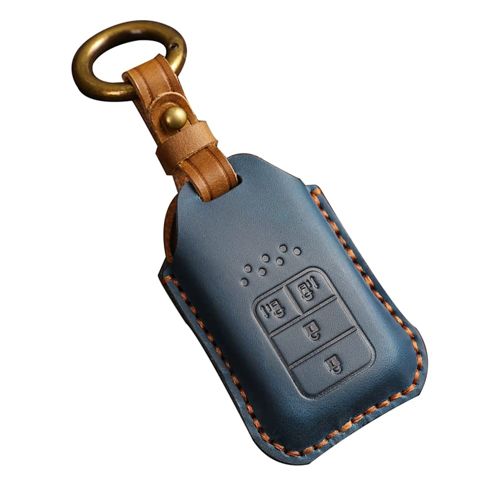 【送料無料】[Kinotaka] ホンダ車専用 本革 スマートキーケース 両側スライド フリード 新型オデッセイ ステップワゴン RC1 RC2 RC4 ODYSSEY S660 キーホルダー 4つボタン適用 (ブルー)