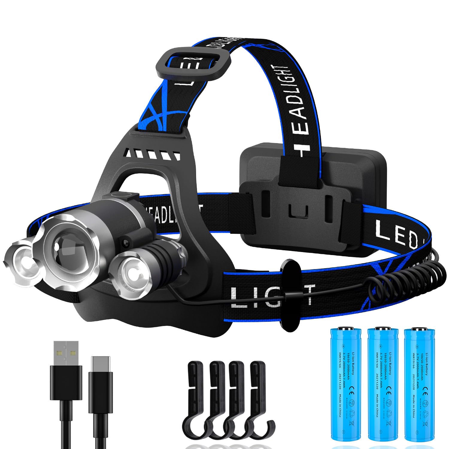 【送料無料】【強化版 長航続 多機能 ledライト】ヘッドライト 4種類USB充電式 ヘッドランプ 大容量 超高輝度 1500000ルーメン 明るい 最強 電池式 センサー機能 ヘッド・ライト ズーム式 6種点灯モード 白＆赤 後部認識灯 軽量 小型 アウトドア用 ランニング ヘルメット