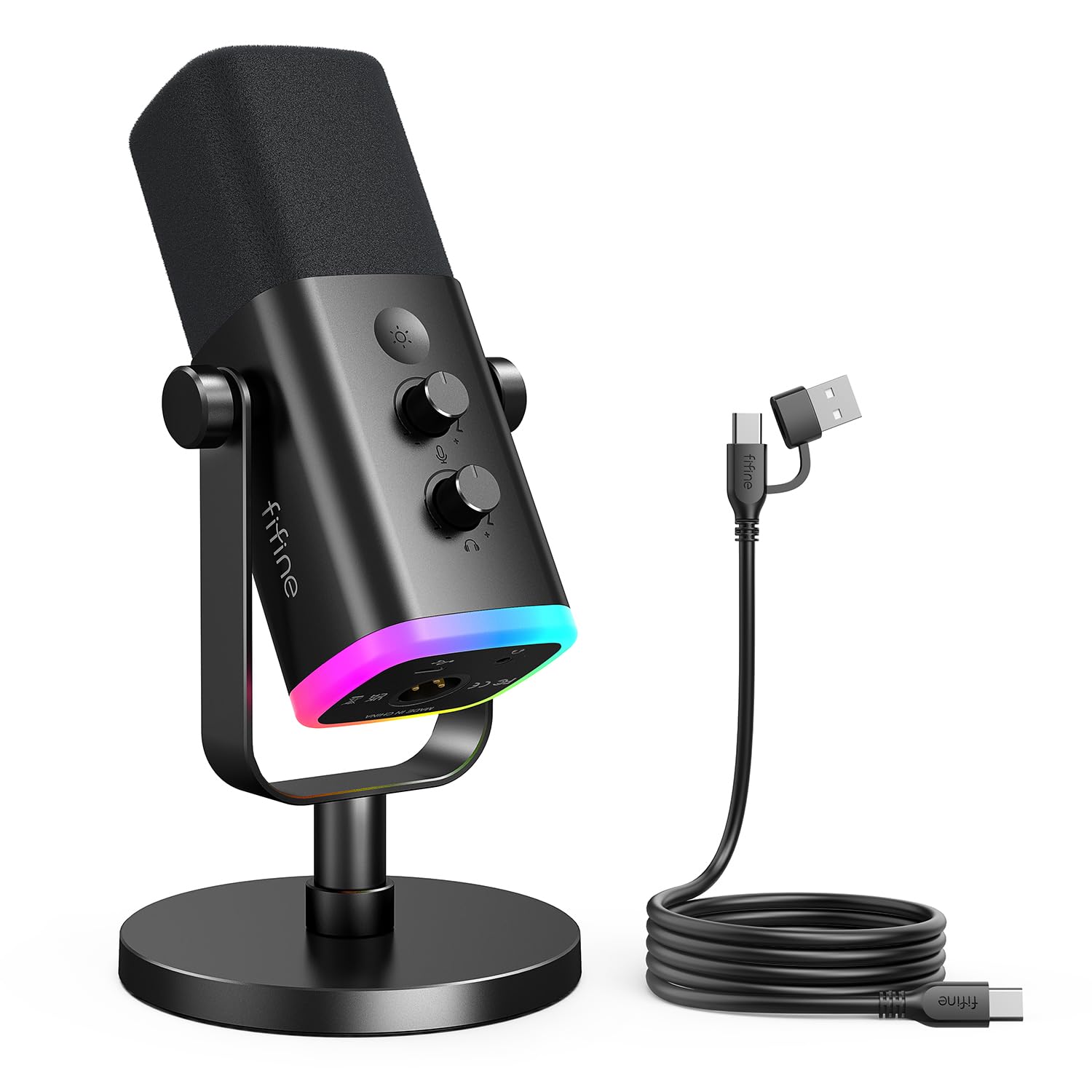 【送料無料】FIFINE ダイナミックマイク XLR USB接続 ゲーミングマイク 配信用 ゲーミング 単一指向性 PC パソコン プレステ ミキサー対応 ライブ配信 ゲーム実況 録音用 音量調節 ミュート機能 RGBライト ヘッドホン端子付き 黒 AmpliGame AM8