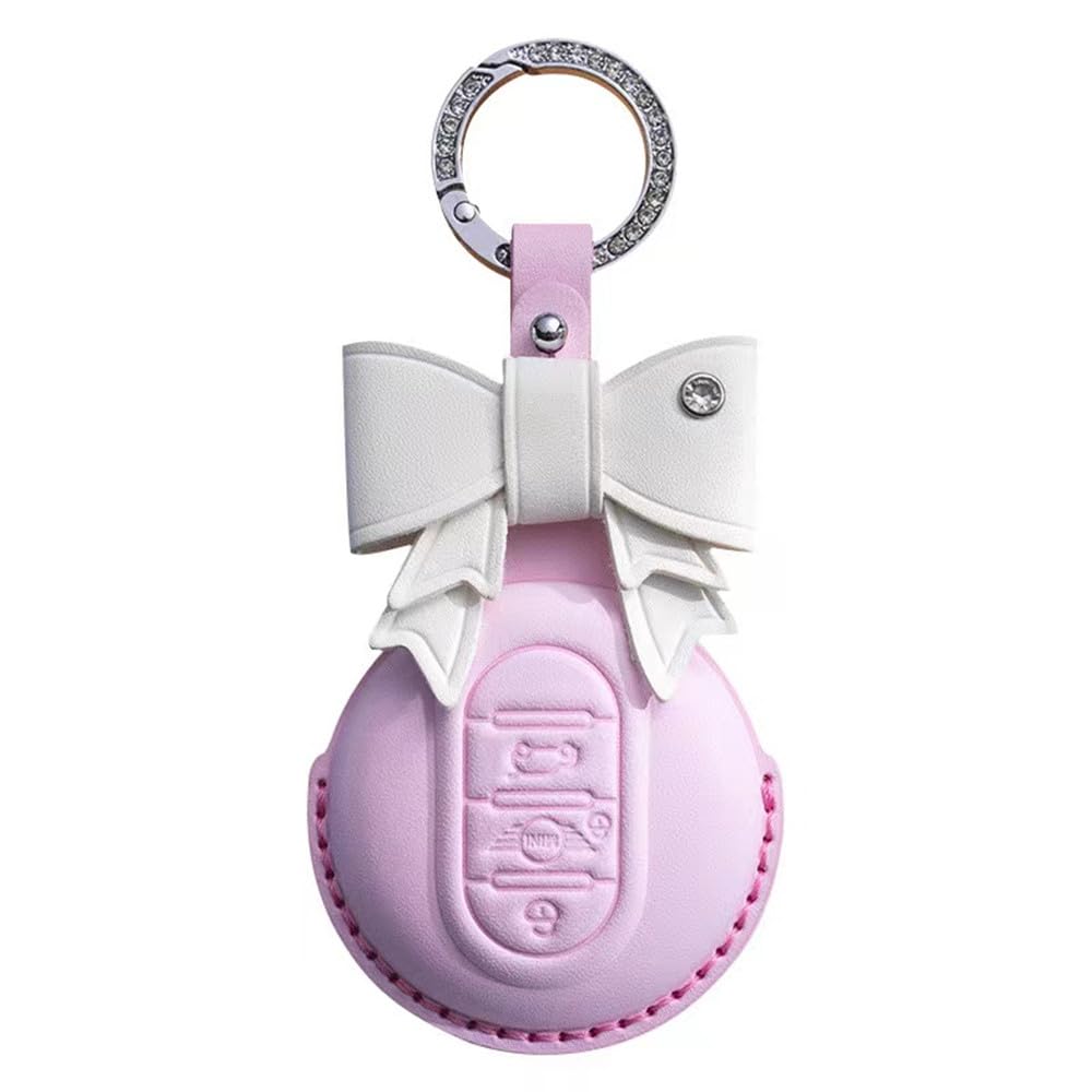 【送料無料】[Nacalikeey] ミニクーパー MI-NI キー カバー可愛女の子のキーケースケースクロスオーバー適合(MI-NI crossover) F60 MI-NIクラブマン(MI-NI Clubman) F54 F55 F56 F57牛革素材スマート キー ケース キーカバー キーホルダー (ピンク,リボン本)