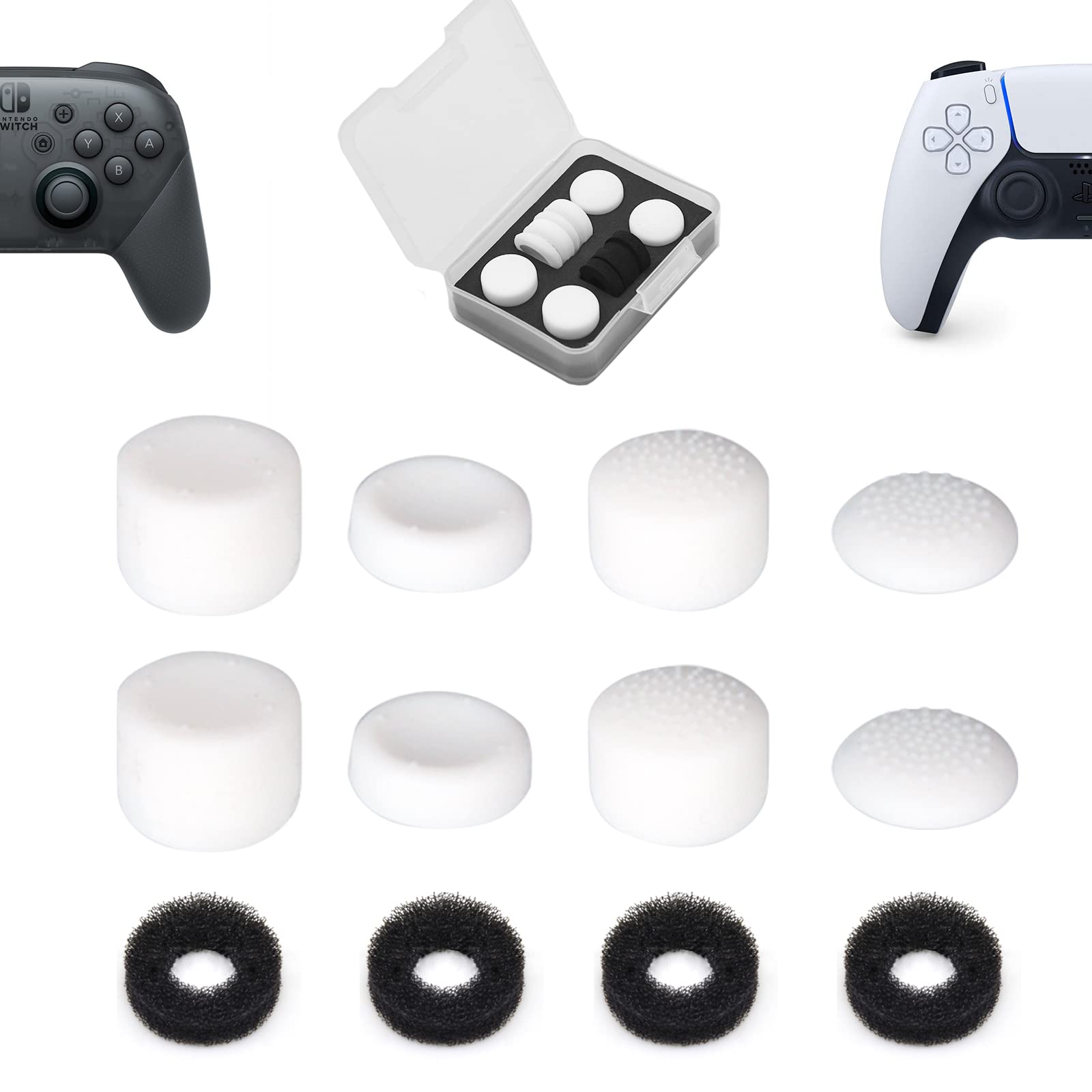 【送料無料】ShiMa Owl フリーク PS5/4 Switch プロ コントローラーに対応 フリーク コントローラー スティック カバー アシストリング 収納ケース付き（フリーク4個/スティック カバー4個/アシストリング4個）ホワイト セット