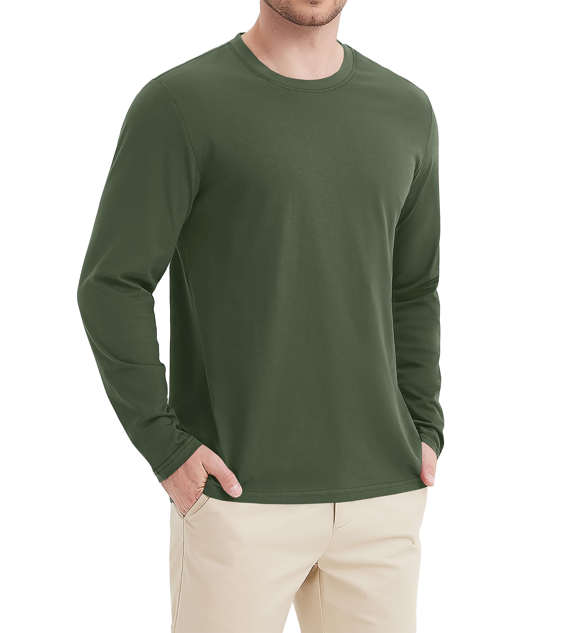 【送料無料】[KEFITEVD] 長袖tシャツ メンズ 綿 薄手 インナー ティーシャツ 無地 トップス 大きいサイズ ドライ ロングスリーブ カットソー 丸首 カジュアル 通気性 グリーン S