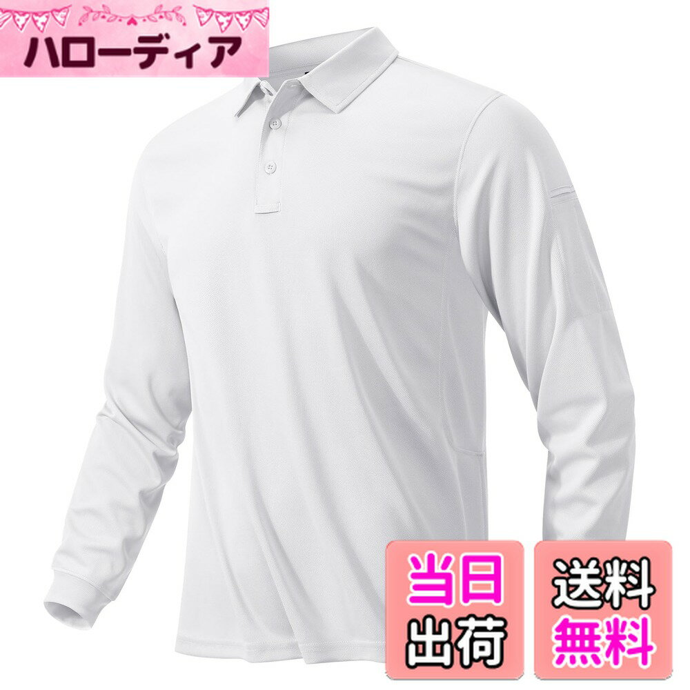 【送料無料】[KEFITEVD] ポロシャツ メンズ 長袖 白 ゴルフ ポロシャツ 大きいサイズ 無地 トップス おしゃれ カジュアル 仕事着 作業着 春秋 ホワイト 2XL
