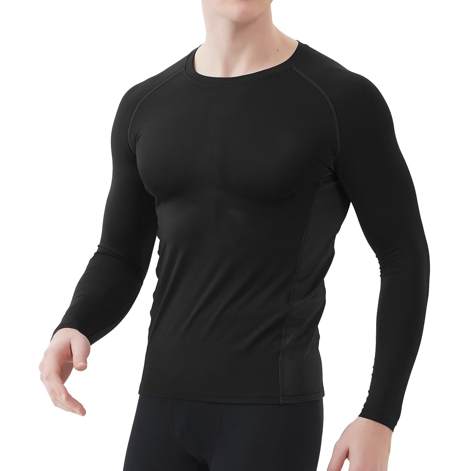 【送料無料】[Sillictor] 夏用インナー 長袖 丸首 メンズ コンプレッションウェア トップス [接触冷感 吸汗速乾 消臭 コンプレッション UVカット] 9203blk-blk-S
