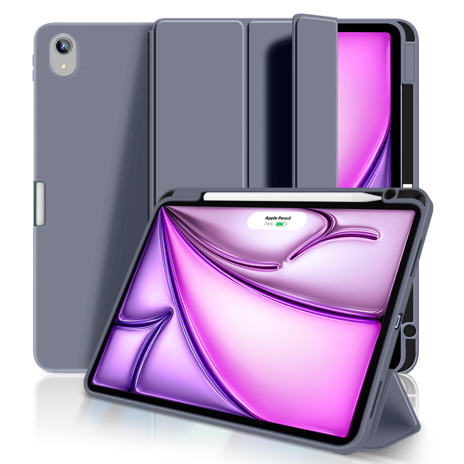 【送料無料】Aoub iPad Air 11 インチ ケース M3/M2 2025/2024 iPad Air 第5/4世代 カバー 2022/2020年 10.9インチ Pencil Proペン収納 Apple Pencil2 ワイヤレス充電対応 オートスリープ/ウェイク機能対応 ソフト TPU 薄型 軽量 耐衝撃 三つ折りスタンド(ブルーグレー)