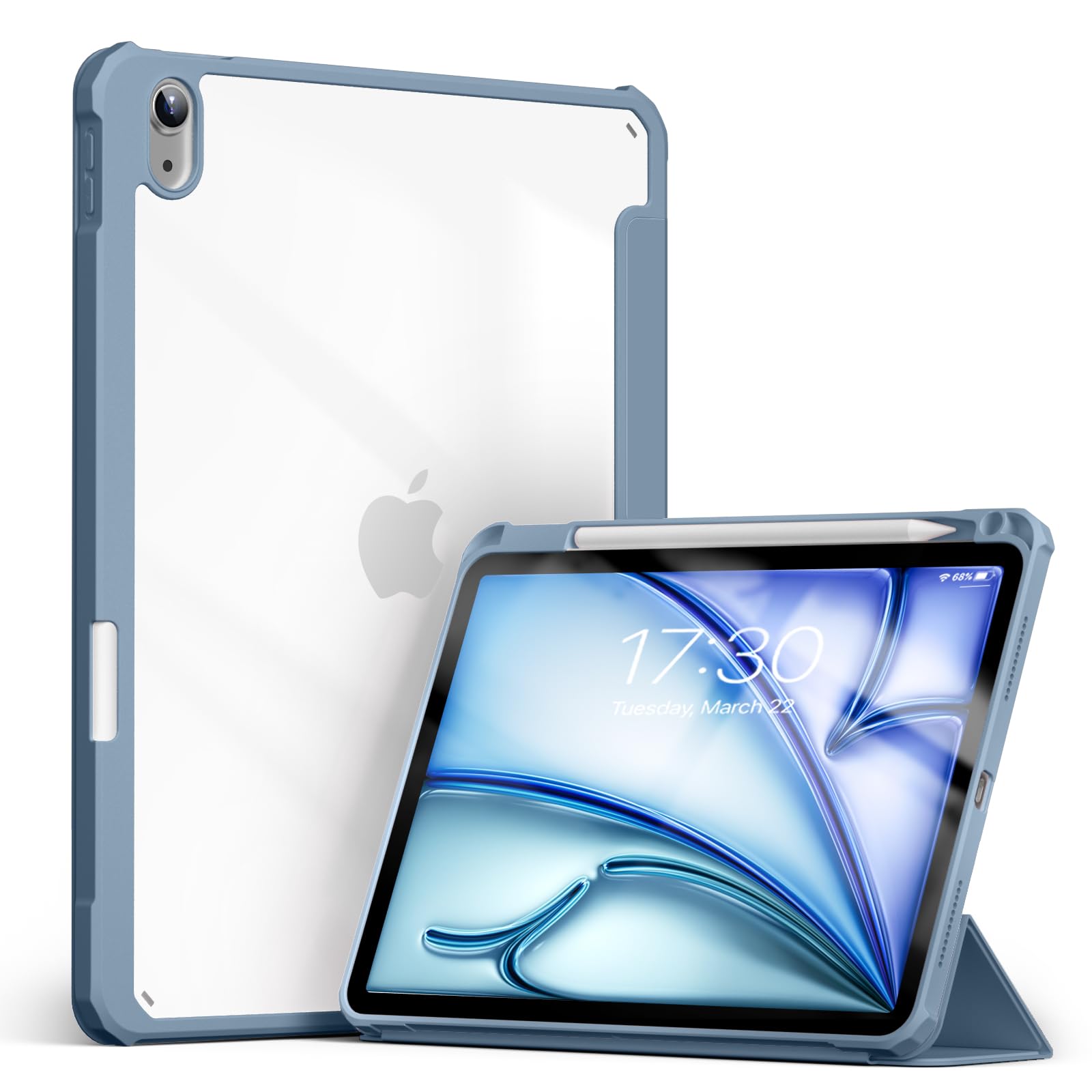 【送料無料】Aoub iPad Air 11インチ ケース (M3/M2、2025/2024) iPad Air 第5/4世代 2022/2020 10.9インチ iPad air ケース 透明バックカバー Pencil収納可能 ワイヤレス充電対応 三つ折スタンド スリープ機能 軽量 薄型 傷つけ防止 PU合成レザー TPU スカイブルー