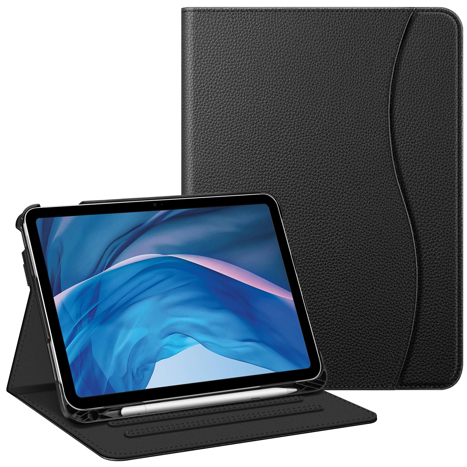 【送料無料】Fintie iPad 第11世代 (A16、2025) / 第10世代 (2022) ケース 11/10.9インチ 保護カバー Apple Pencil 収納可能 2つ折スタンド マルチ視角 オートスリープ機能付き ポケット付き 傷つけ防止 PU合成レザー（1ブラック）