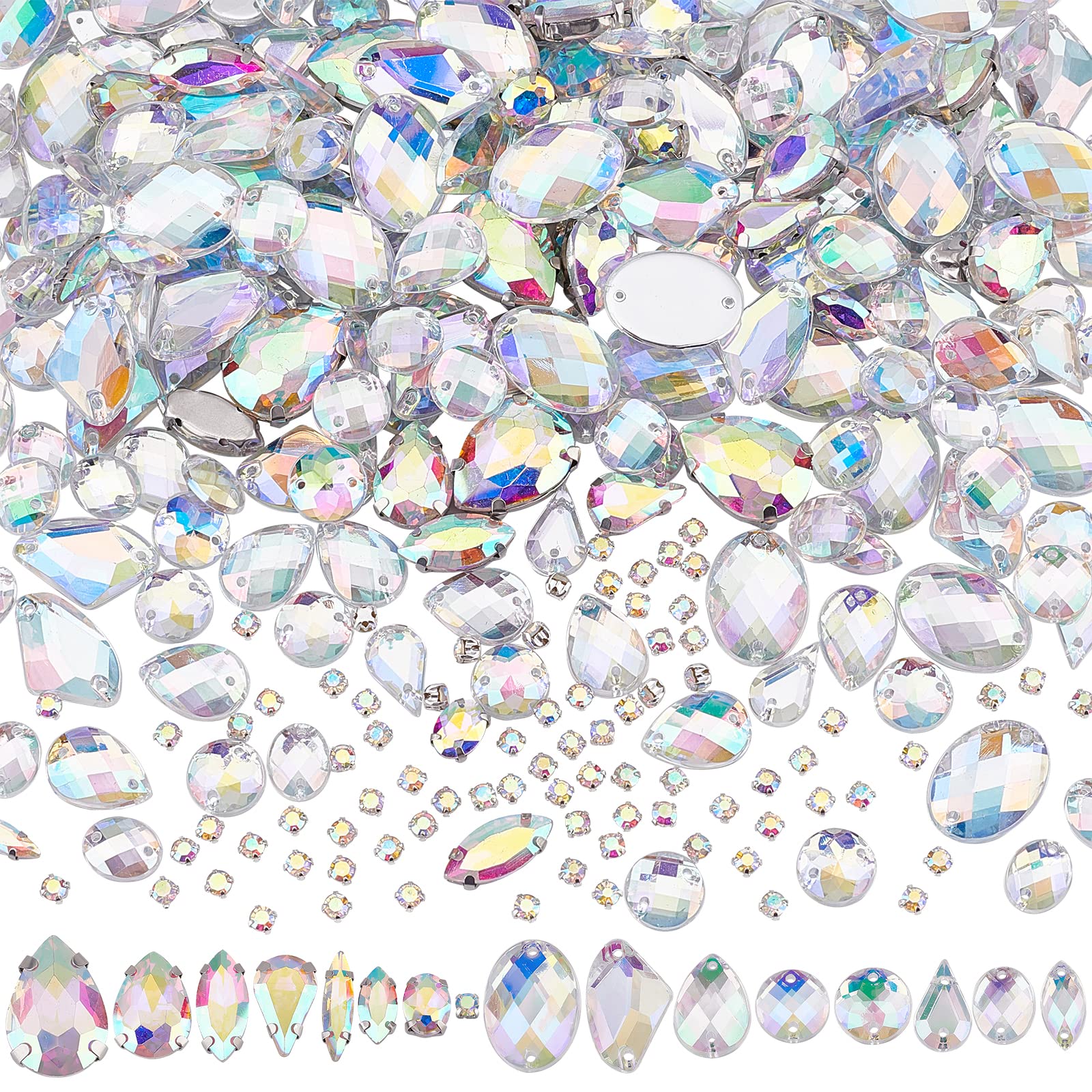 【送料無料】PH PandaHall ラインストーン 362個 平らな 縫製ビーズパーツ 16種 キラキラストーン アクセサリーパーツ デコ素材セット DIY手作り素材 服装 帽子 バッグ飾り