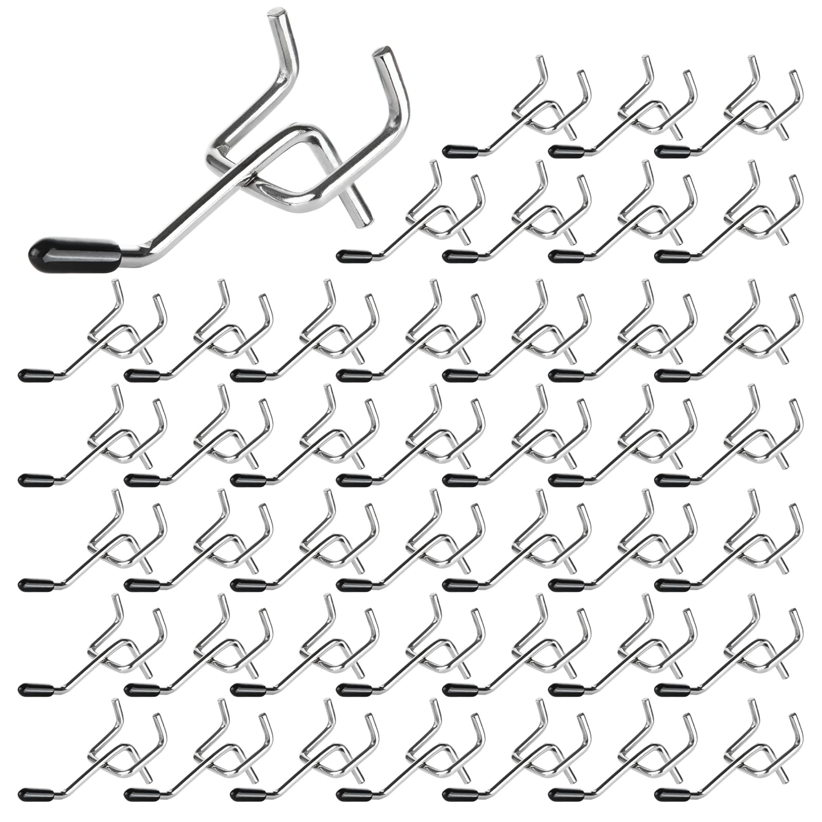 【送料無料】RILIHII 5cm 有孔ボード フック セット ゴム付き T型 厚さ 5.5mm ボード 対応 穴 ピッチ 25mm 穴径 5mm 専用 固定 止め 金具 パンチングボード 穴あき ボード ペグボード マットシルバー (50本 セット)