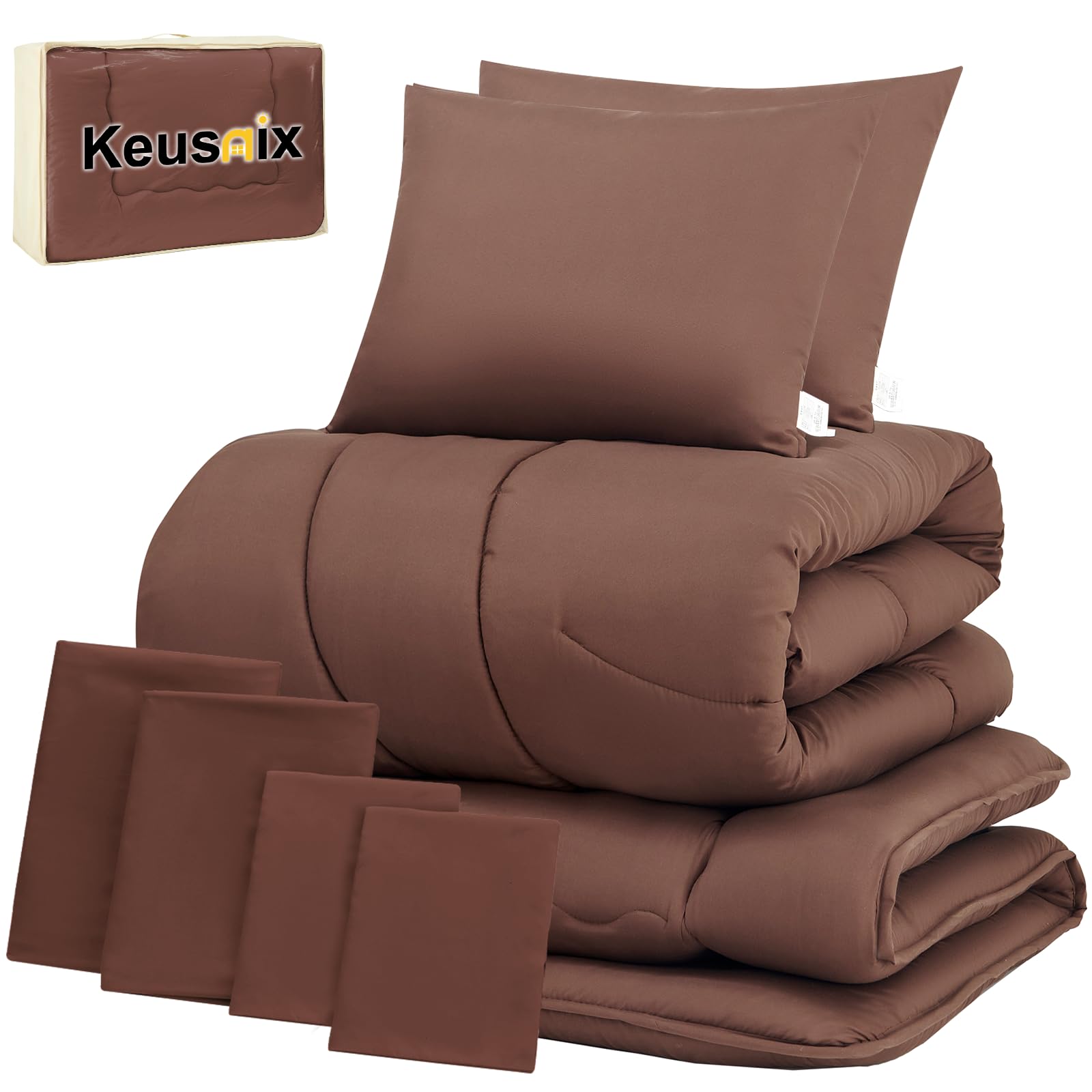 【送料無料】Keusnix 布団セット ダブル 布団9点セット 寝具セット SEK認証 防臭 オールシーズン ふとんセット 洗える 中綿2.0kg 掛け布団・【高密度固綿入り】五層敷布団・枕*2・布団カバー4点・収納ケース付き ホコリが出にくい ピーチスキン加工 なめらかな肌触り ブ