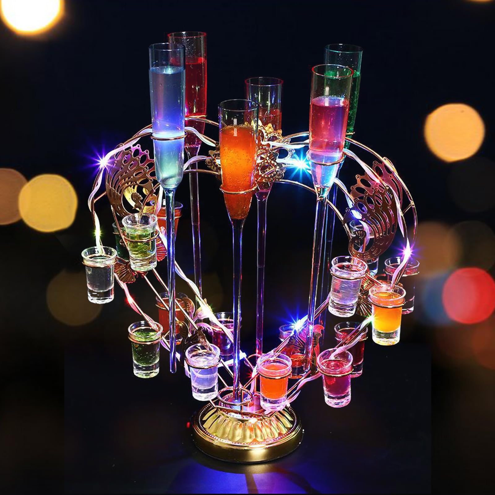 【送料無料】QuiExact 観覧車 12カップ ハート LEDカップの表示棚 観覧車 LEDグラス収納 装飾品 雰囲気..