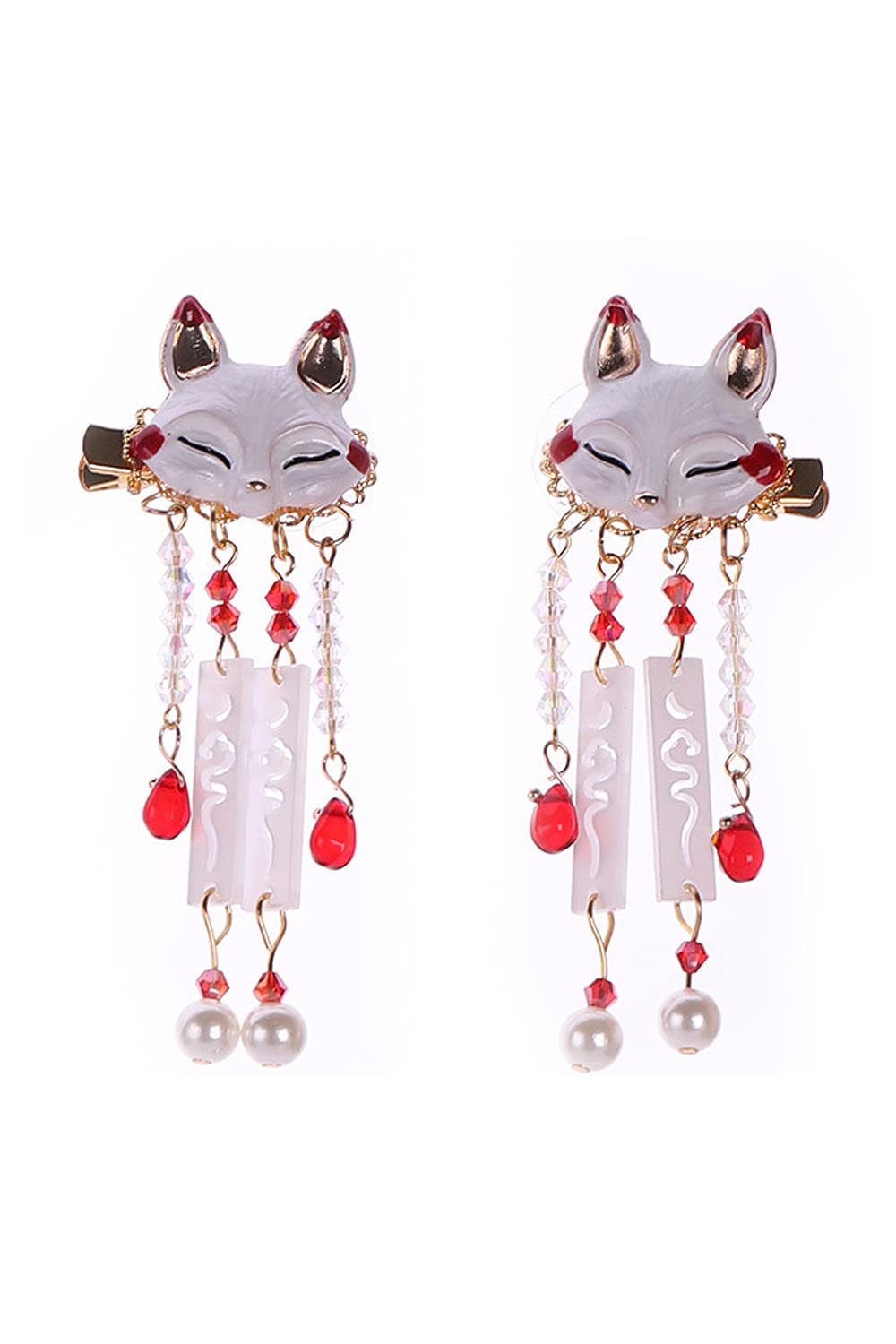 【送料無料】YINKE 狐 髪飾り タッセル ヘアクリップ 漢服 和装 浴衣 和風 古風 二個セット ヘアアクセ..