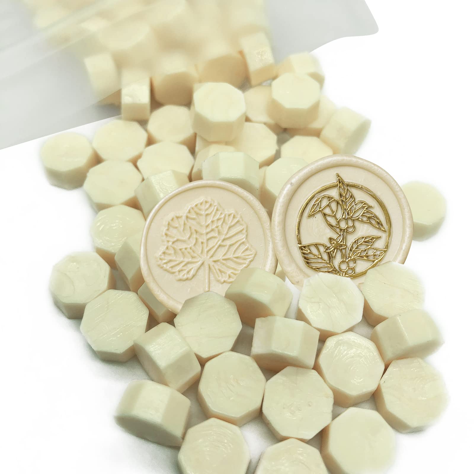 【送料無料】シーリングワックス ワックスビーズ 八角形 100 粒 12.5cm*9cm*1cm ミルキーホワイト