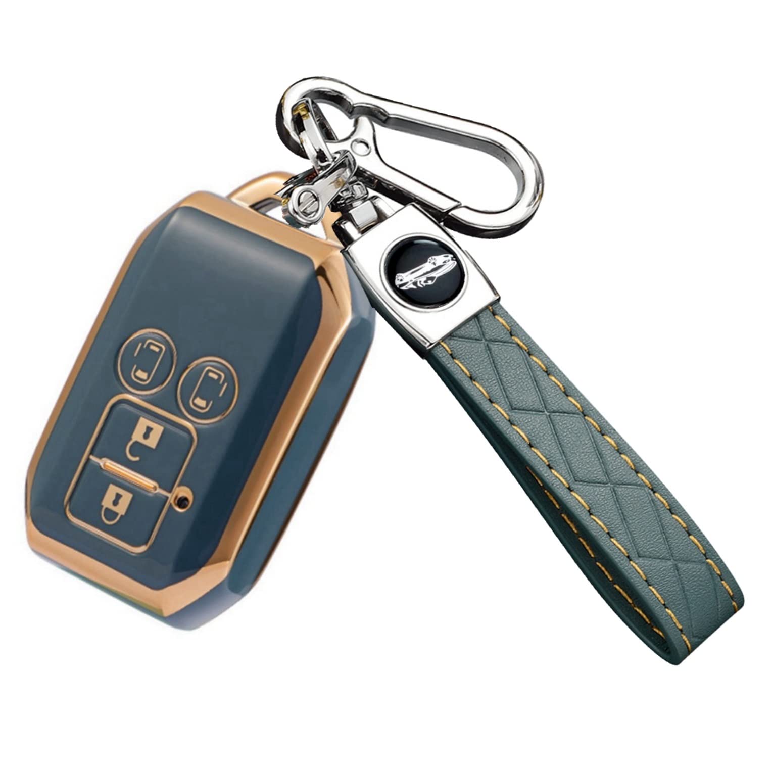 【送料無料】[YANMW] キーケース適合スズキ新型ハスラー ジムニー スペーシアカスタム ソリオ フレアワゴン スマートキーケース キーカバー キーホルダー (4ボタン 青)