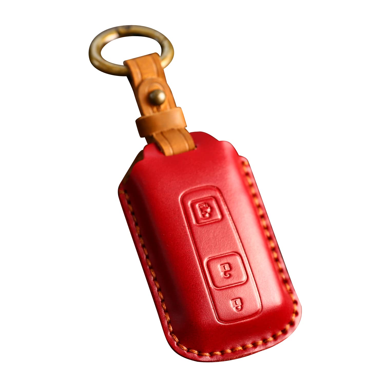 【送料無料】[YANMW] キーケース適合トヨタダイハツ タント タントカスタム タントエグゼ ムーヴ ムーヴカスタム パッソ ミラココア ブーン COO レザー キーホルダー 本革キーカバー (3ボタン、赤)