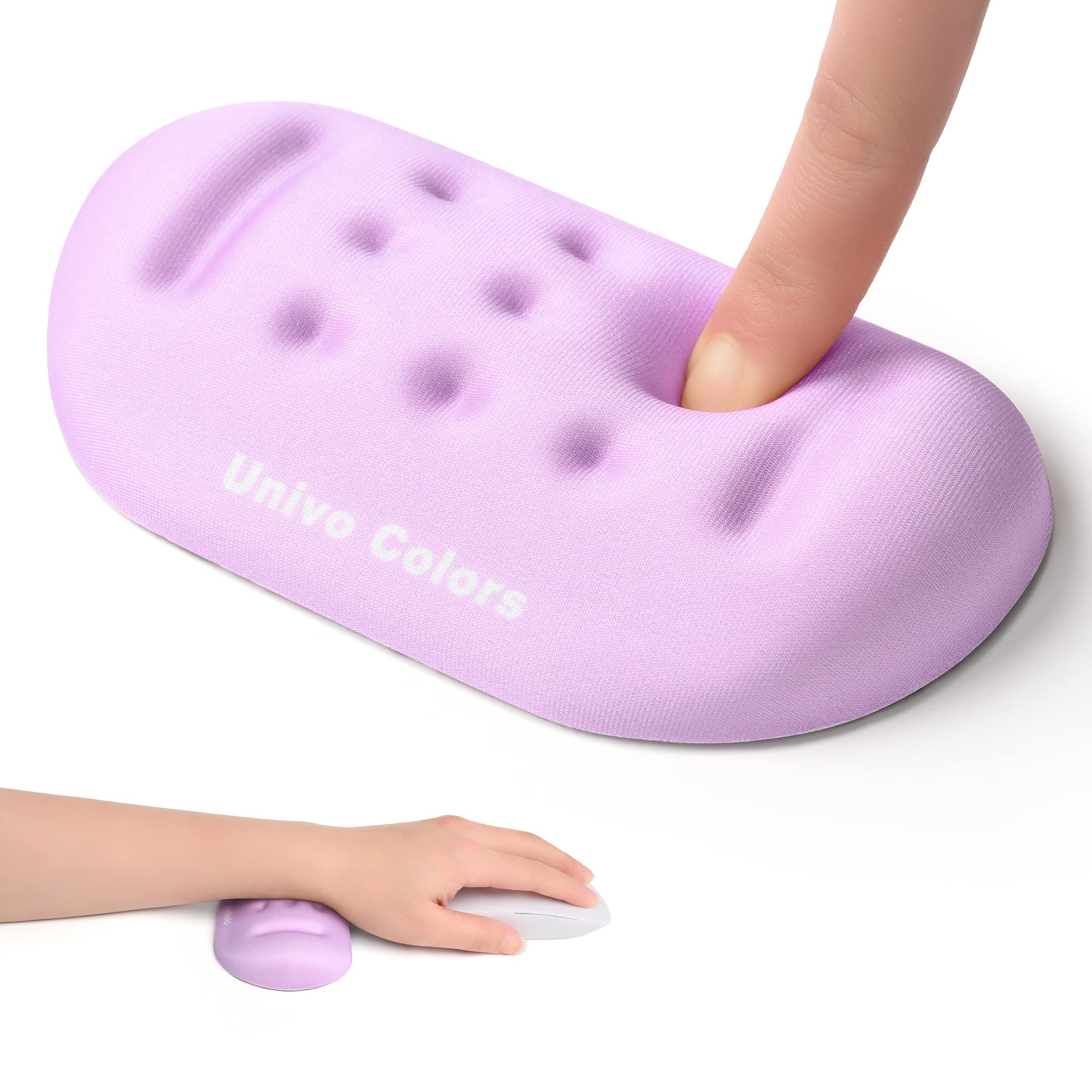 【送料無料】UnivoColors マウスリストレスト 手首置き 疲労低減 通気性 あり 肌に刺激なし 人間工学デザイン 柔らかい素材 ストレス解放 マッサージホール付き(ムラサキ)
