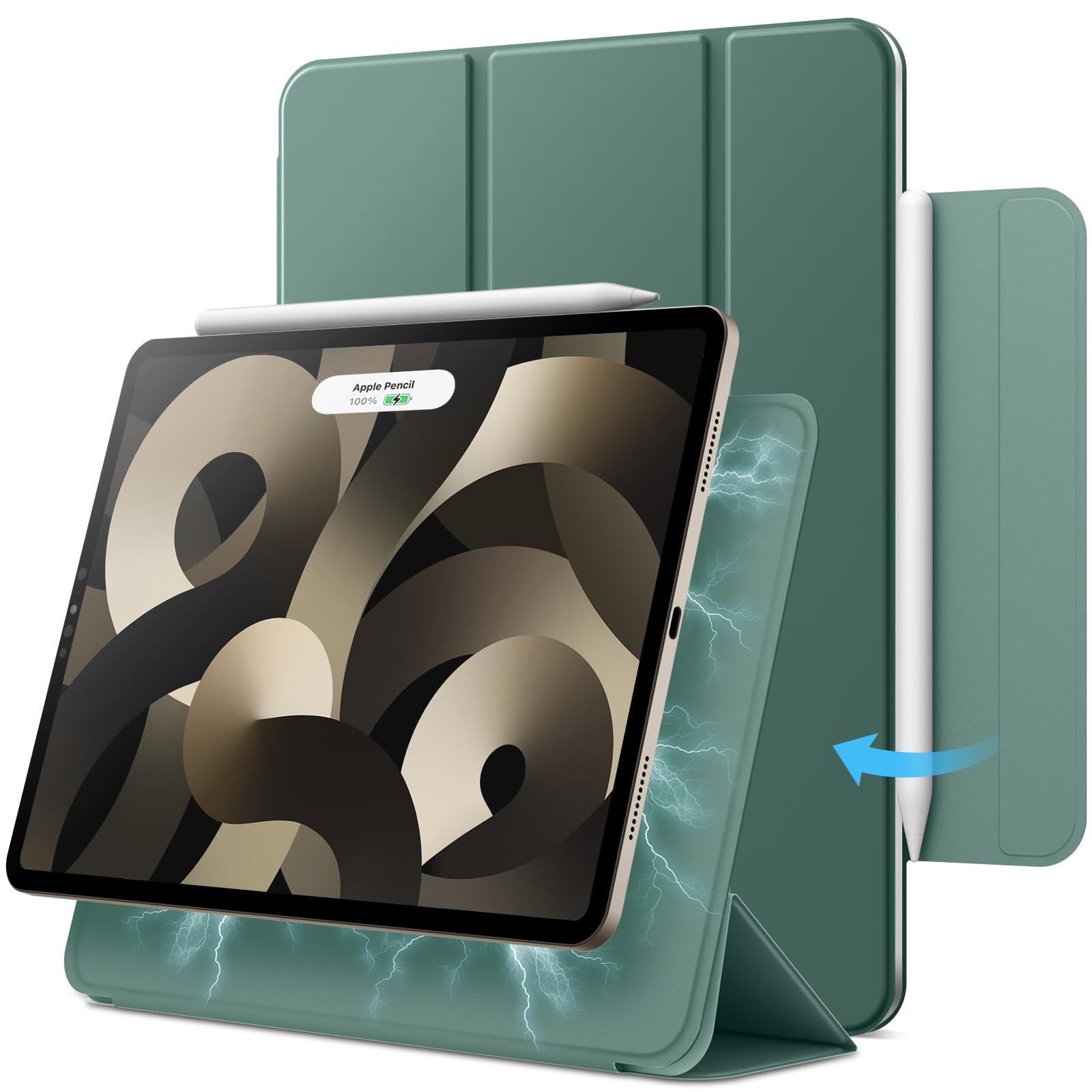 【送料無料】JETech iPad Air 11 インチ M3/M2 (2025/2024)、iPad Air 5/4 2022/2020 10.9インチ、iPad Pro 11 (2018) 用マグネットケース 磁気吸着 スリムスマート保護カバー 自動ウェイクアップ/スリープ (ミスティブルー)