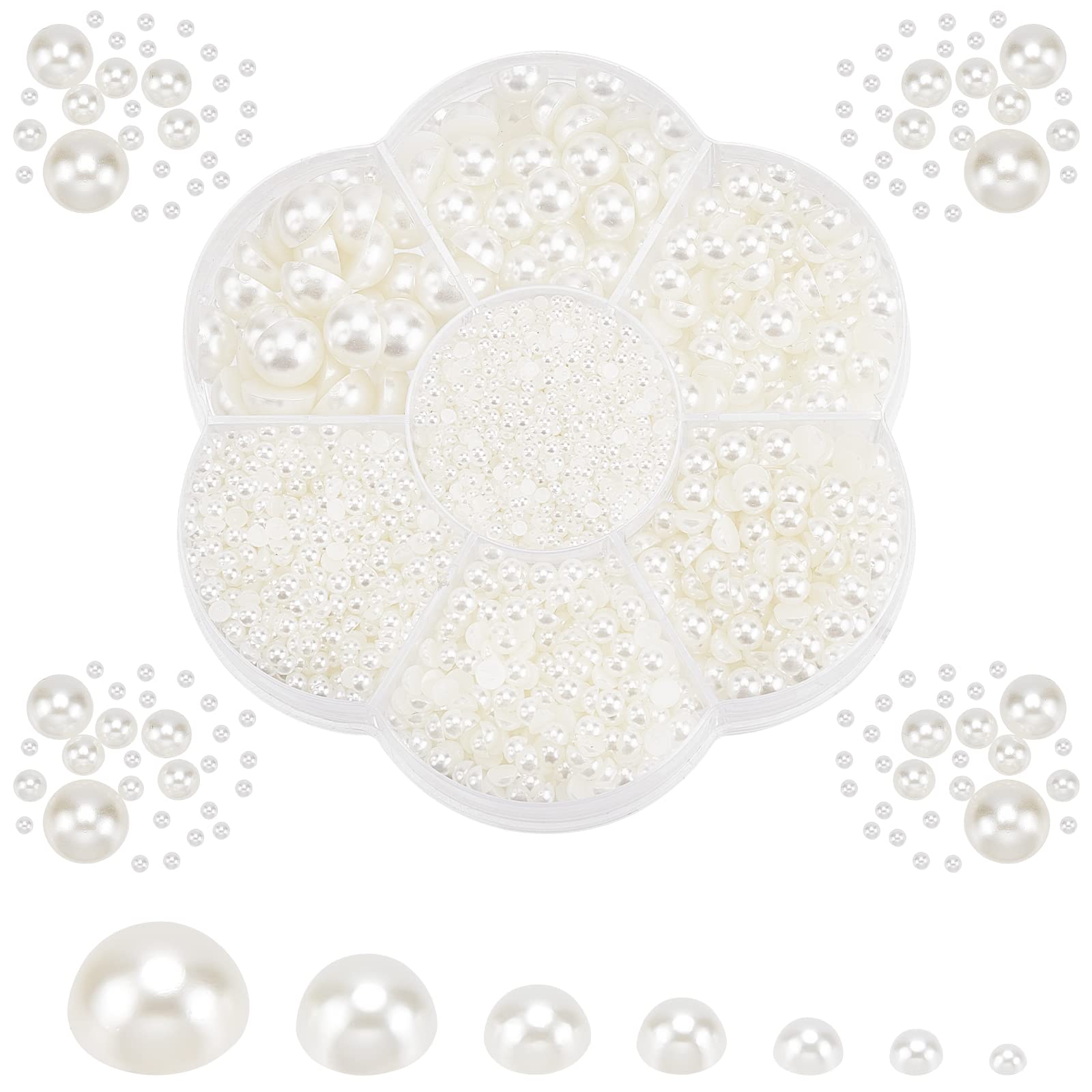 【送料無料】PH PandaHall 半円パール ネイルパーツ 約3337個 半丸パール 人工 真珠 ホワイト 手芸 クラフト ジュエリー DIY用 デコ用 素材 バレンタイン ギフト ホワイトデー プレゼント 2/3/4/6/8/10mm 収納ケース付き