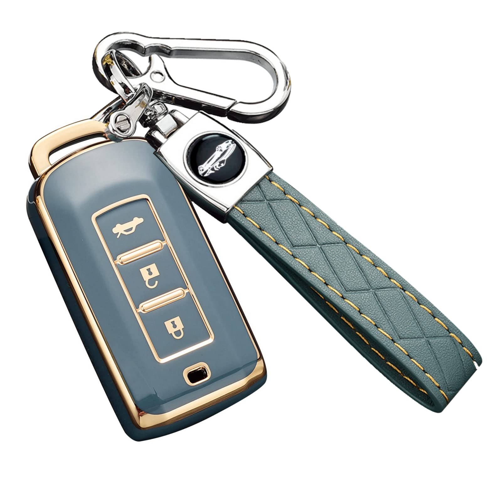 【送料無料】[YANMW] キーケース適合三菱デリカD5 アウトランダー PHEV ekスペース ekスペースカスタム スマートキーカバー 適合日産 デイズルークス レザー キーホルダー (ブルー)