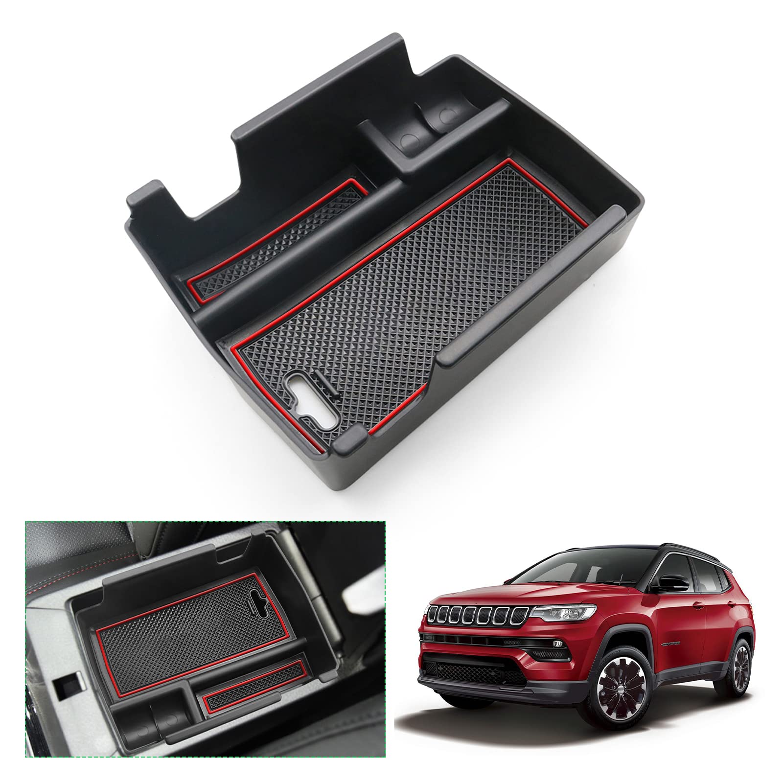 【送料無料】【GAFAT】ジープ コンパス MP型 2代目 2021年〜現行 Jeep Compass 新型 専用 車用収納ボックス 収納ボックス 内装パーツ センターコンソールボックス 外付コンソールボックス コイン収納 小物入れ 滑り止め (レッド)