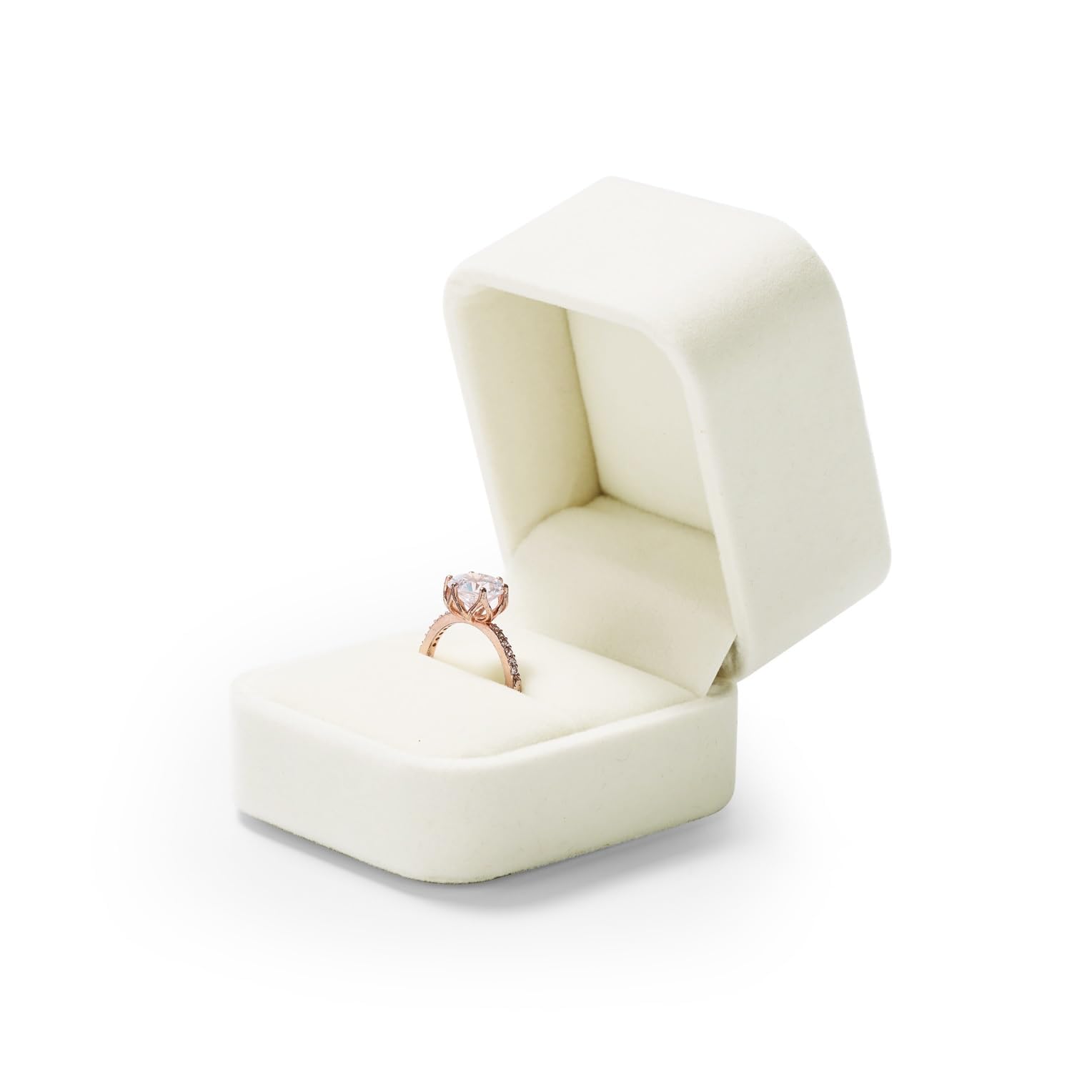 【送料無料】Woodten プレミアムベルベットリングギフトボックス 小型ホワイトリングボックス 結婚プロ..