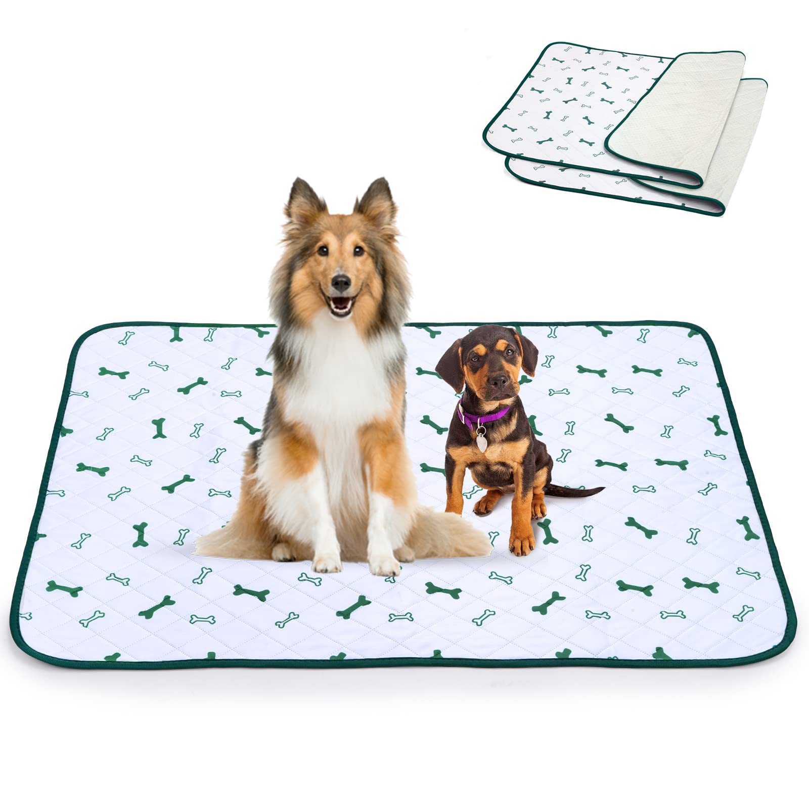 商品情報商品の説明主な仕様 何度も繰り返し使えて経済的で、お財布にやさしく、環境にもやさしい洗えるペットシーツです。しなやかで柔らかい肌触りと吸水性を兼ね備える高品質の素材を採用します。水分を素早く吸収するのに、裏には水分を通さない！ポリエステルで作られたので乾きも早いです。おしっこした直後にすぐ吸収してくれるので、足が濡れることも少ないし、表面がびちょびちょになったりしません。もちろん裏に染みることもありません！裏面には滑り止めのツブツブが付いているのでしっかり固定されますシンプルなシロに可愛い骨柄をプラス。可愛くておしゃれな空間を演出します。オシャレなだけでなく、白ベースなので排泄物の色がよくわかります。ワンちゃんの健康は排泄物によく現れるので、お身体に異常がある時や、調子が悪い時の早期発見にも役立ちます「幅広い用途」フローリングだけではなく、ソファー、ケンネル、キャリーバッグ、サークルやケージにも使え、車内の敷物としても素晴らしいです。食事や水飲みスペースの汚れ＆濡れ防止に！交換できない留守番時のトイレシーツとして！様々な場面で活用できるペットシーツですお手入れがとても簡単で、洗濯機対応可能。丸洗いok！何度洗っても使えるので経済的でゴミもでません.サイズM：67*50cm L:100*67cm　2枚あるので洗い替えにもなり仕事から帰ってきても床を拭いたりと言う手間がなくなります