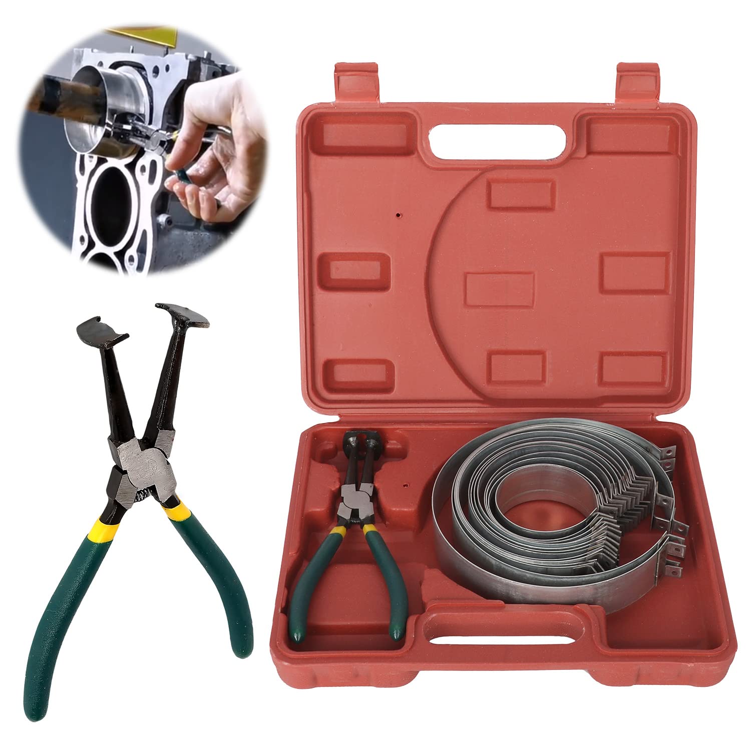 【送料無料】aleawol ピストンコンプレッサーセット 14個の62-140mmピストンリングと1個のペンチ付き、..