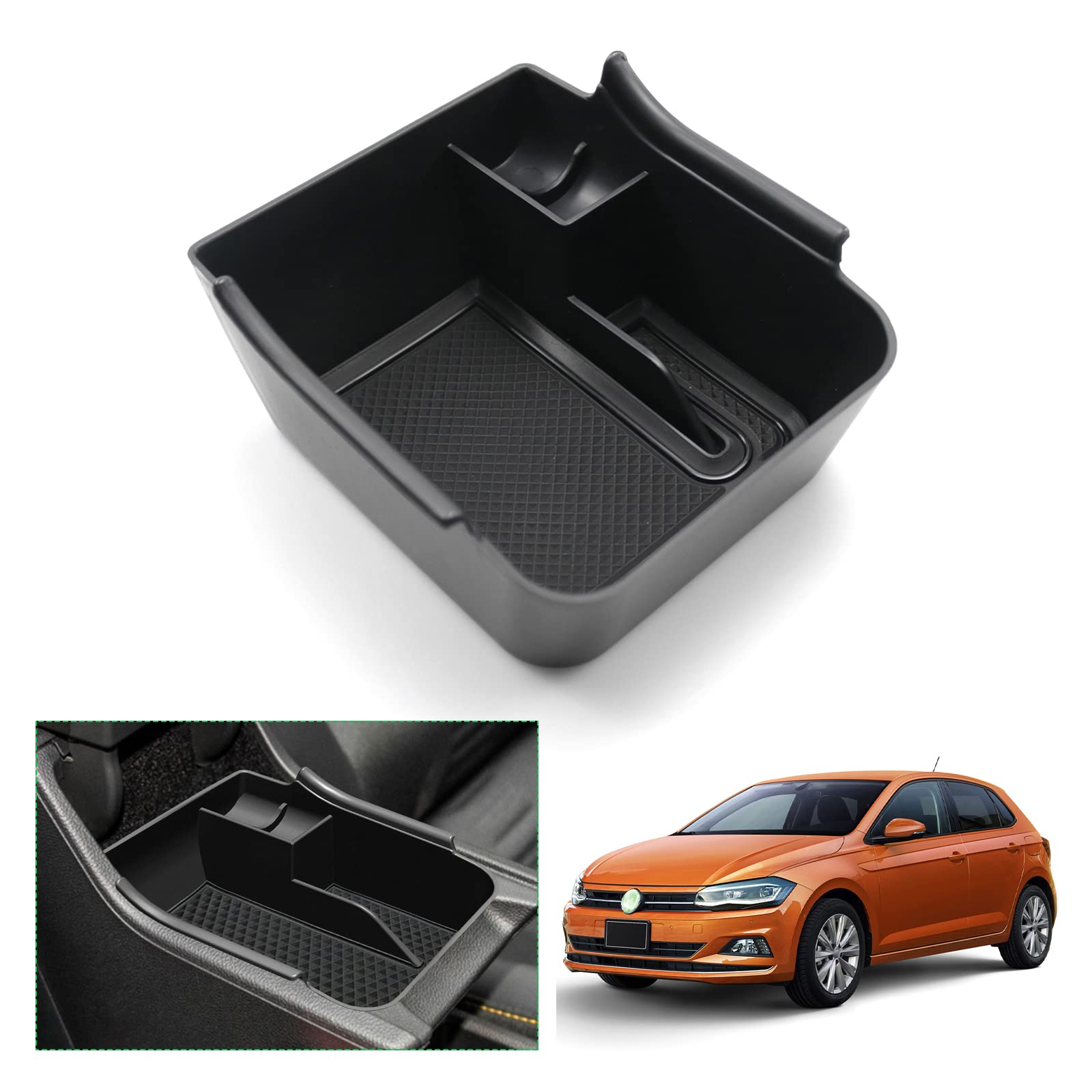 【送料無料】【GAFAT】フォルクスワーゲン ポロ AW型 6代目 2018年~現行 mk6 車用収納ボックス 収納ボックス ポロ aw コンソールトレイ 内装パーツ w*v ポロ アクセサリー センターコンソールボックス 外付コンソールボックス コイン収納 小物入れ 滑り止め (ブラッ