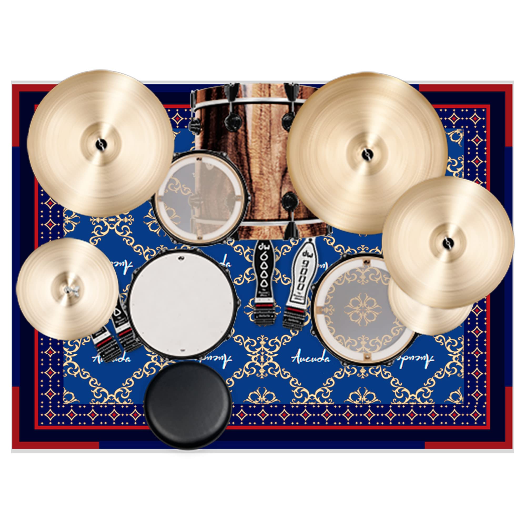 【送料無料】Aucuda ドラムマット,ドラム セット 防音マット180X120cm, 電子ドラム ラグ, ピアノ 防振マット, ドラム専用 オリエンタル柄 滑り止め 振動吸収 アパート 練習用, ライブ 演奏 軽量, マンション ドラム 教室 楽器レンタル店 絨毯, 青