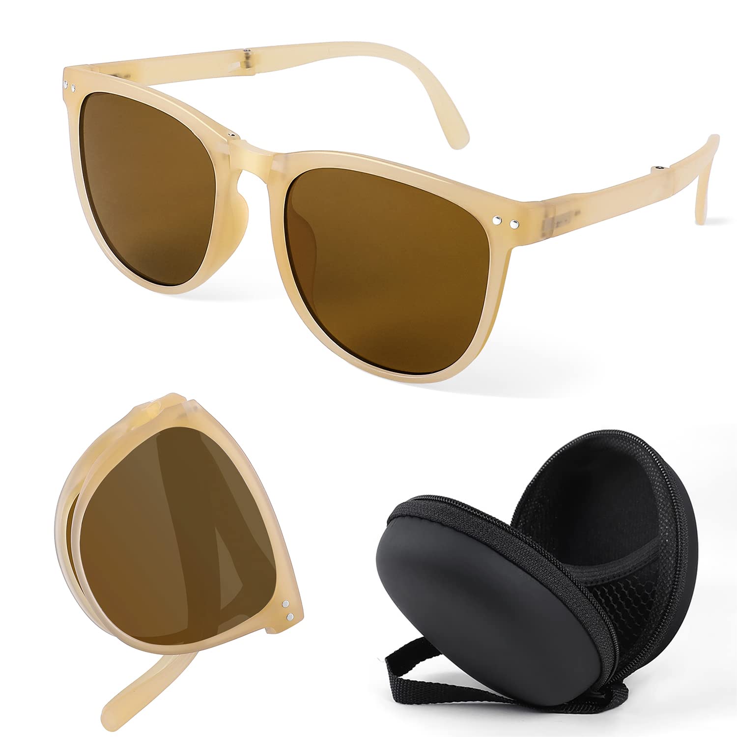 【送料無料】[FEISEDY] 折り畳み サングラス レディース 軽量 コンパクトスポーツサングラス メンズ ウェリントン型 運転用/旅行/釣り/登山 アイウェア UV400 グラデーション レンズ ハード ケース付B2816