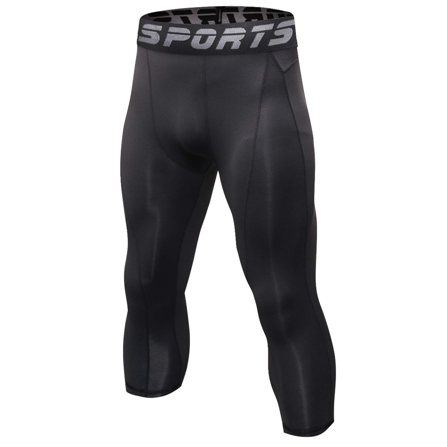 【送料無料】[Sillictor] スポーツ スパッツ メンズ パワーストレッチ 7分丈 アンダーウェア コンプレッション タイツ [UVカット + 吸汗速乾] yc1051blk-blk-XL