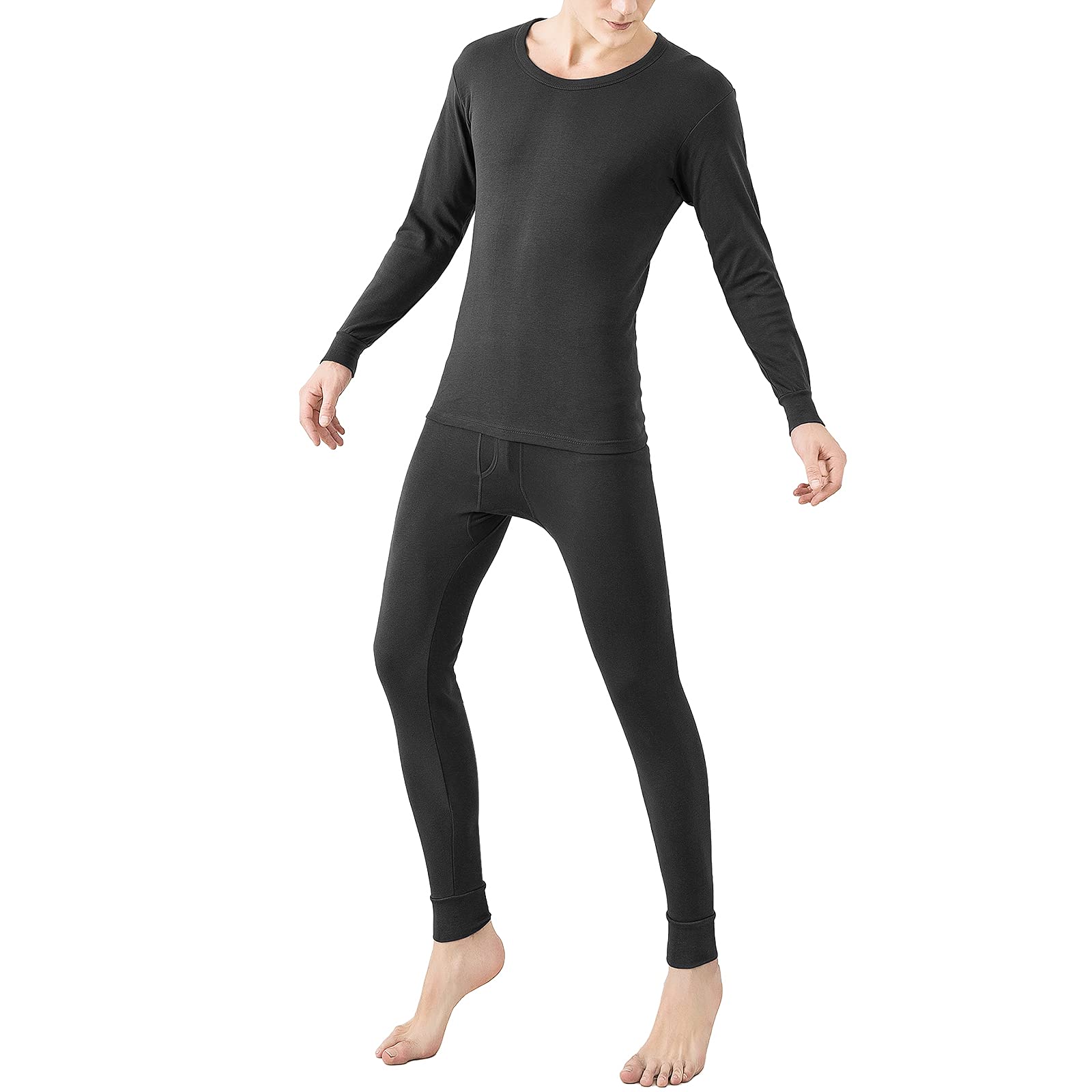 【送料無料】[Sillictor] あったかインナー 上下セット 防寒 純綿 ヒートテック 長袖シャツ 前開き ロングタイツ 保温インナー 秋冬春 8012YL ブラック L