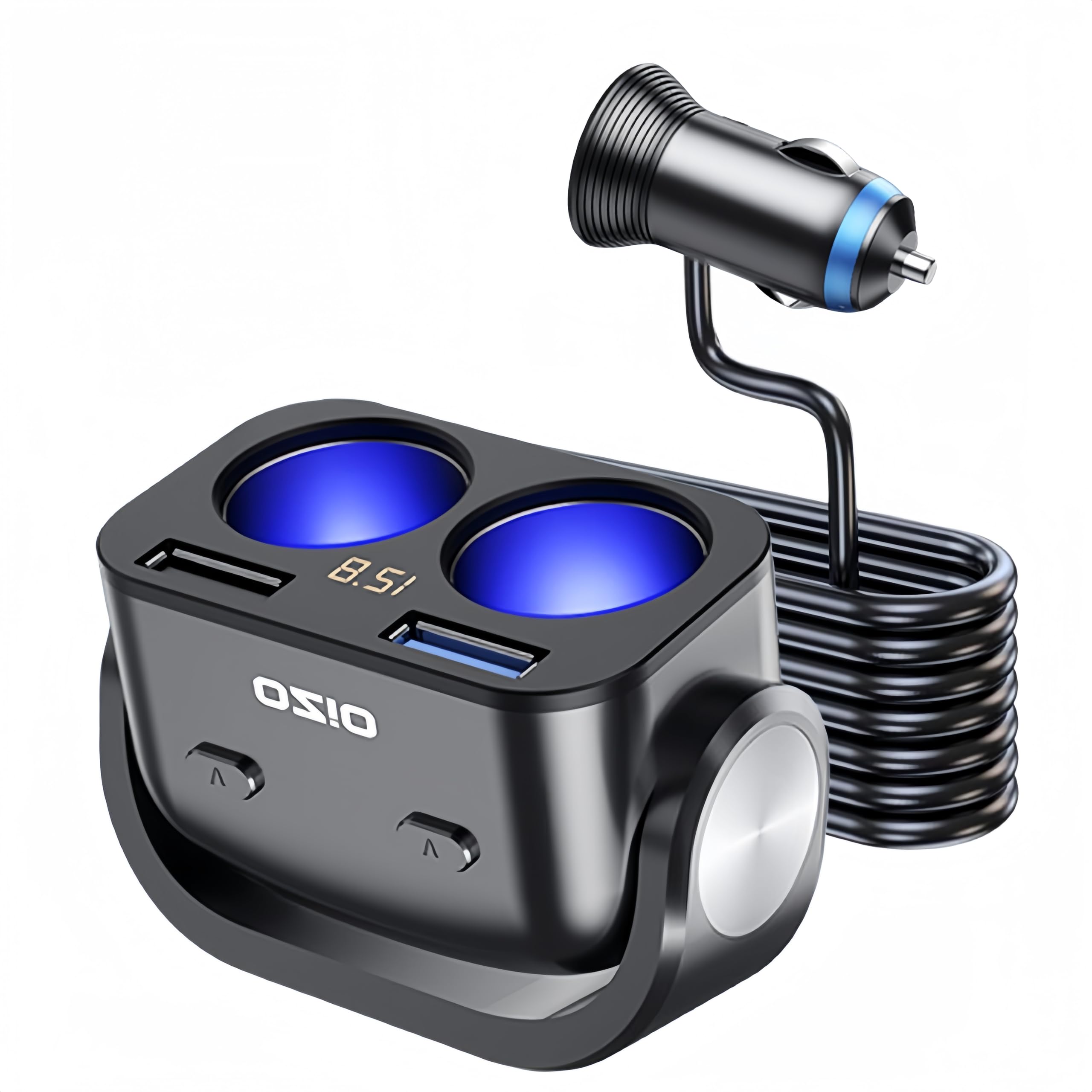 【送料無料】Zukida 車の充電器 シガレットライタースプリッター、2ソケットシガレットライターアダプターマルチポート、12 / 24V 90WデュアルカーUSB充電器コンセントアダプター、電話、iPad、GPS、ダッシュカム用電圧ディスプレイ付き（ブラック）