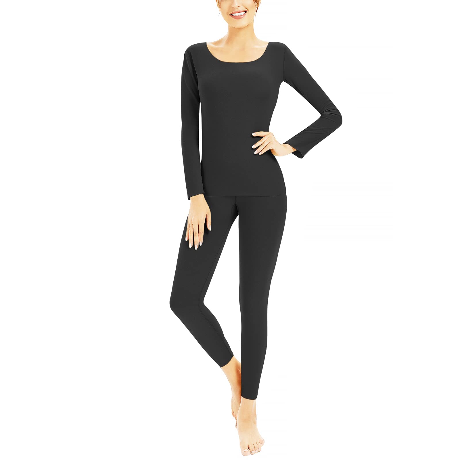 【送料無料】[Sillictor] あったかインナー 上下セット 防寒 起毛 ヒートテック レディース 長袖シャツ ロングタイツ 保温インナー 冬用 ycDRTZ-nvqyk-blk-L