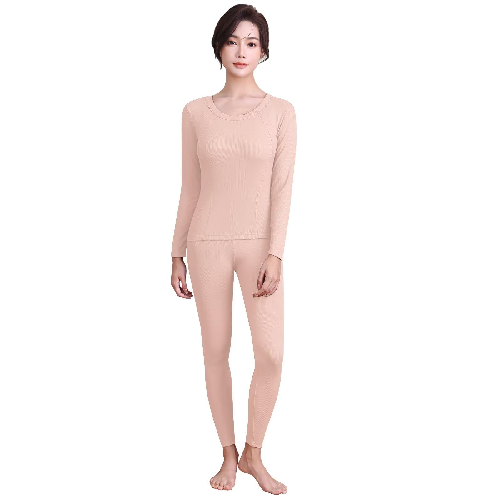 【送料無料】[Sillictor] あったかインナー 上下セット レディース クルーネック 防寒インナー 大きいサイズ ヒートテック 長袖 アンダーシャツ ロングタイツ 保温インナー 秋冬春 1485+1497bg-M(日本サイズS