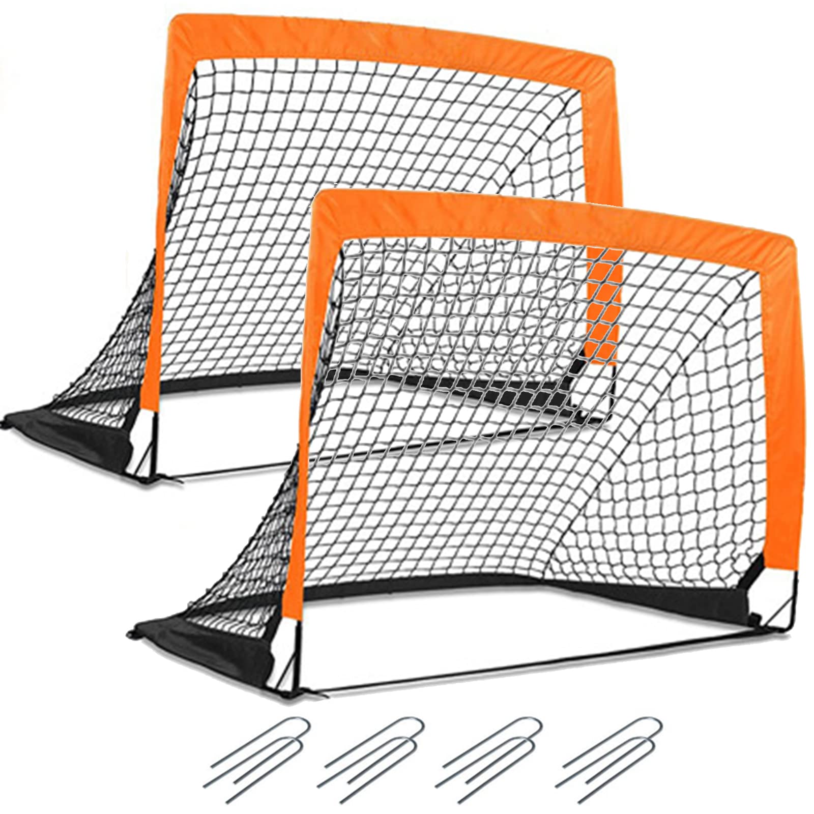 【送料無料】VOODANS サッカーゴール サッカーネット 折りたたみ 122*98*98cm 室外 室内 収納袋付き (オレンジ-黒色2個)