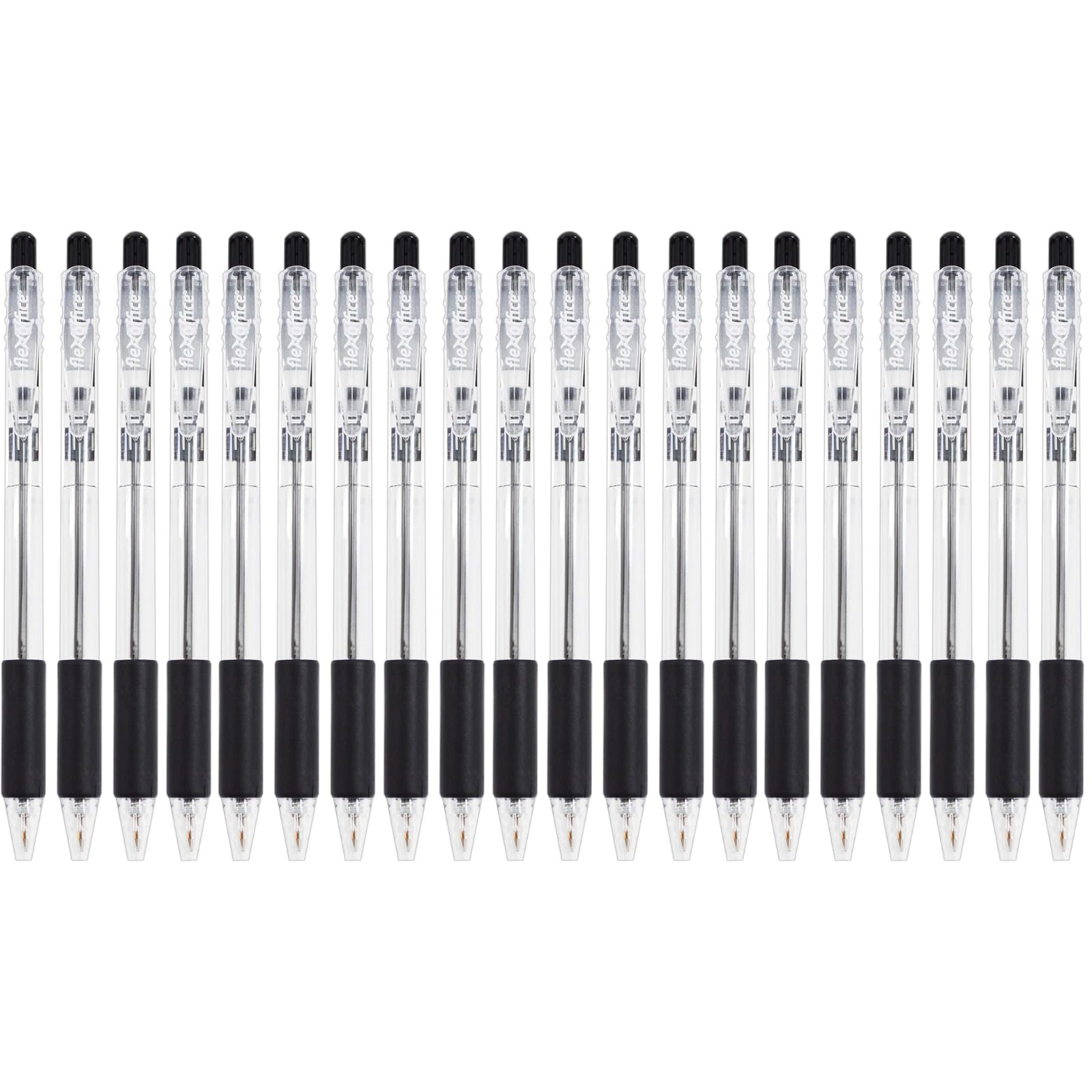 【送料無料】【まとめ買い】 ボールペン 20本 0.7mm 太字 油性 ノック式 黒 ブラック Flexoffice 書き..