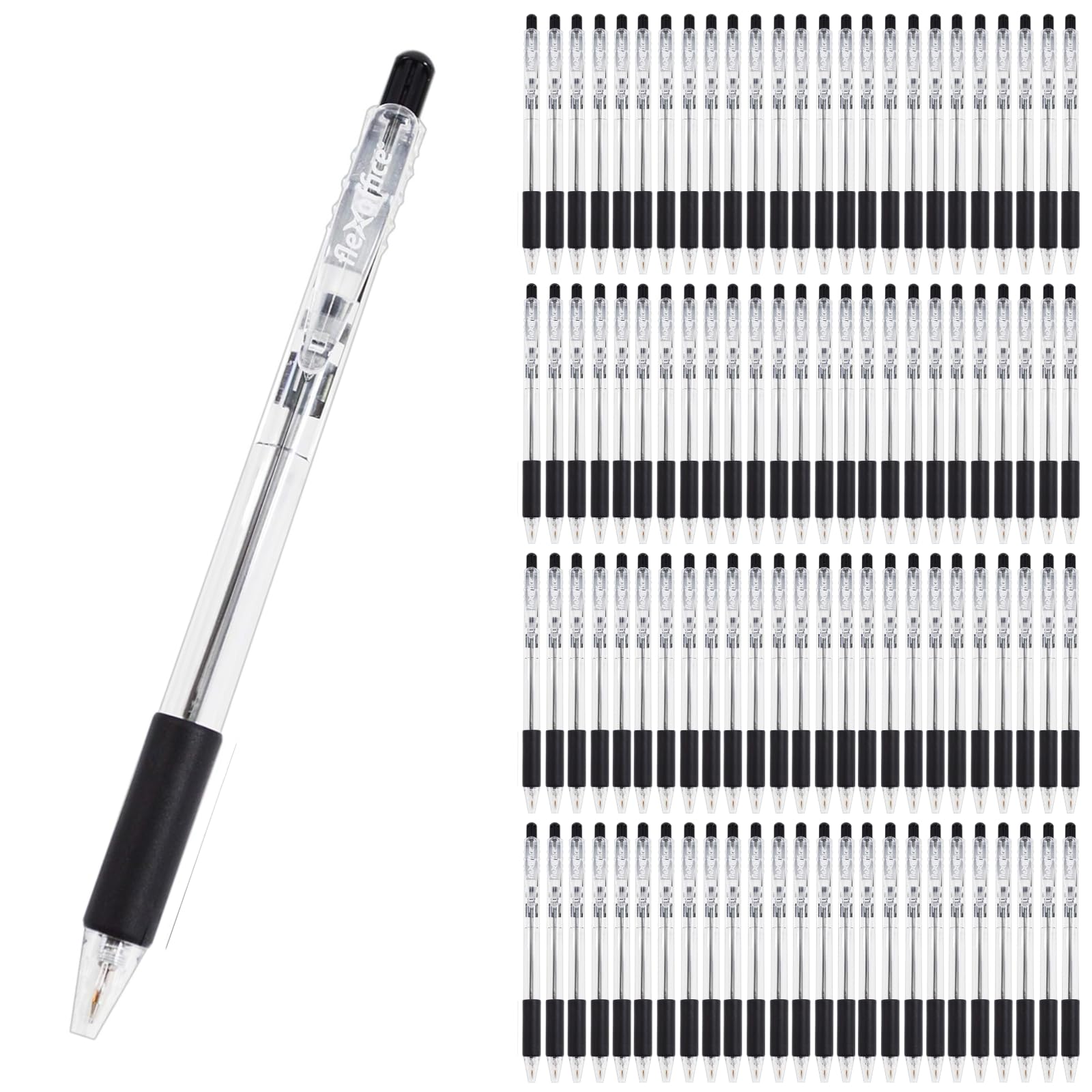 【送料無料】【まとめ買い】 ボールペン 100本 0.7mm 太字 油性 ノック式 黒 ブラック Flexoffice 書き..