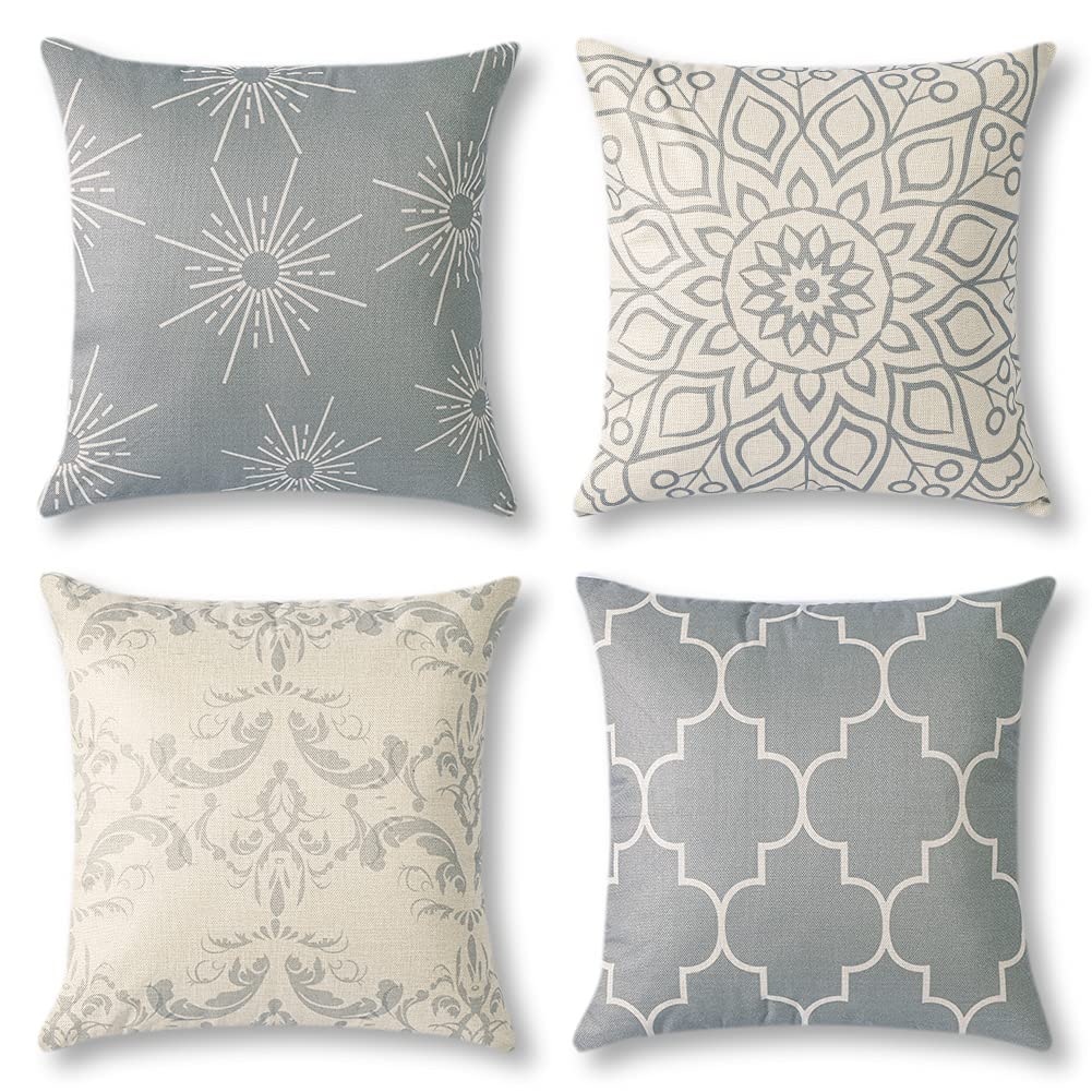【送料無料】Otostar クッションカバー 45 45 4枚セット 北欧 リネンっぽい 麻 亜麻 おしゃれ 可愛い インテリア アクセント 部屋飾り ソファ 椅子 車内 ベッド ソファー用クッションカバー 抱き枕カバー ソファ背当て 装飾枕カバー 座布団カバー (幾何学模様A)