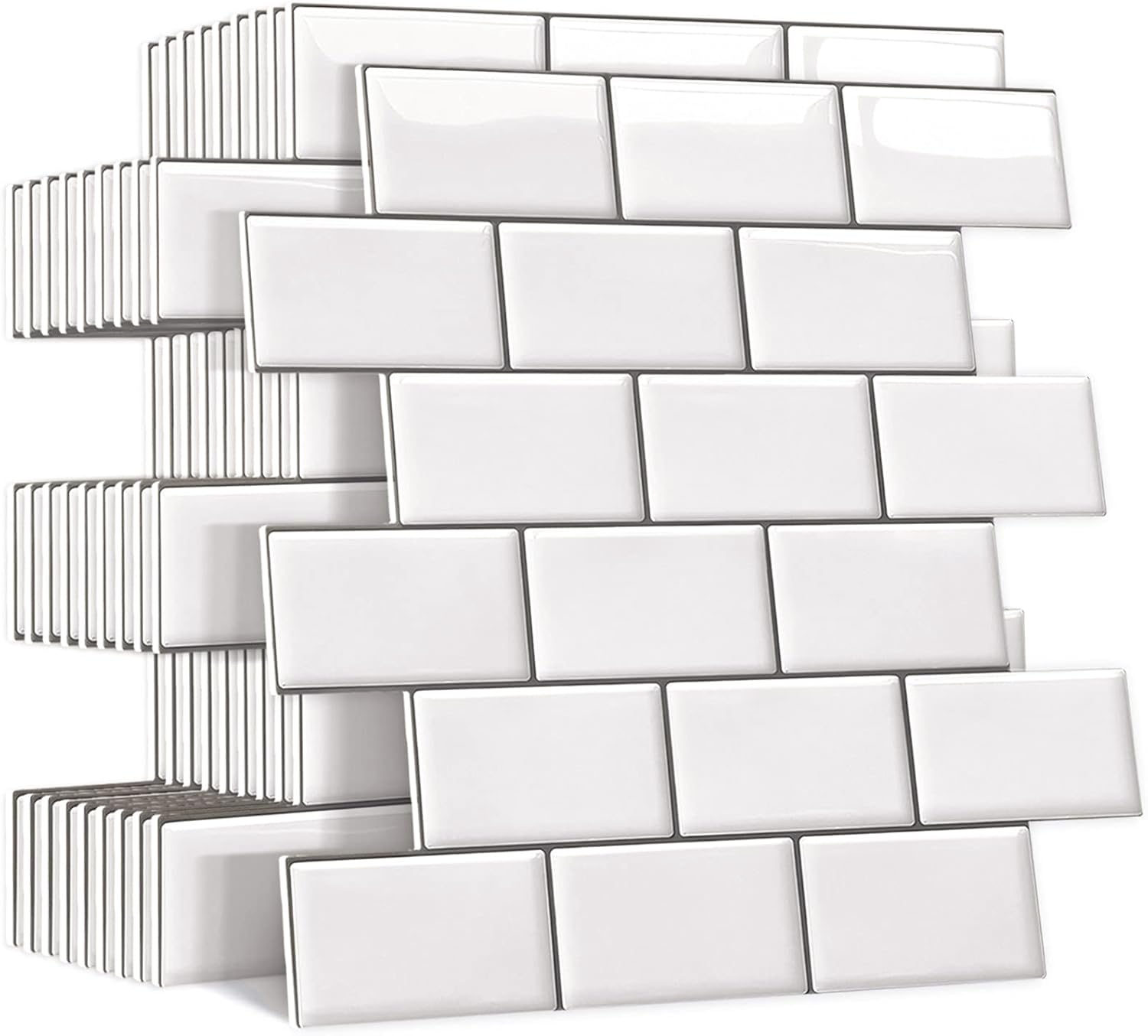 【送料無料】Yoillione タイルシール 防水 厚め 5枚 耐熱 キッチン 洗面所 剥がせる モザイクタイル 壁紙シール 賃貸 DIY 3d リメイクシート 北欧 トイレ雰囲気転換 レンガ調 ミルキーホワイト＆グレーライン