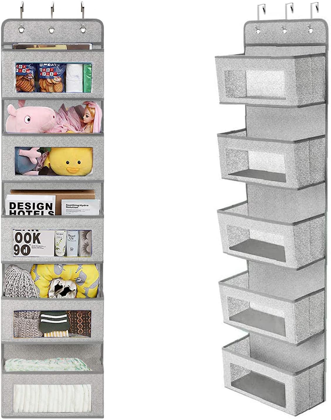 【送料無料】ウォールポケット Whonor ドア掛け収納式ポケット 5段の大容量 透明窓付き 壁掛け収納ポケット 吊り下げ収納ポケット 頑丈な不織布で作られた 耐用 小物収納 おもちゃ 雑誌 書類/漫画などの収納 3x弾性フック付き（ライトグレー）