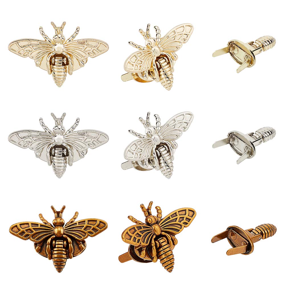 【送料無料】PH PandaHall かばん 差し込み錠 留め具 6セット 3色 蜂 差し込み錠 レザーバッグDIY用