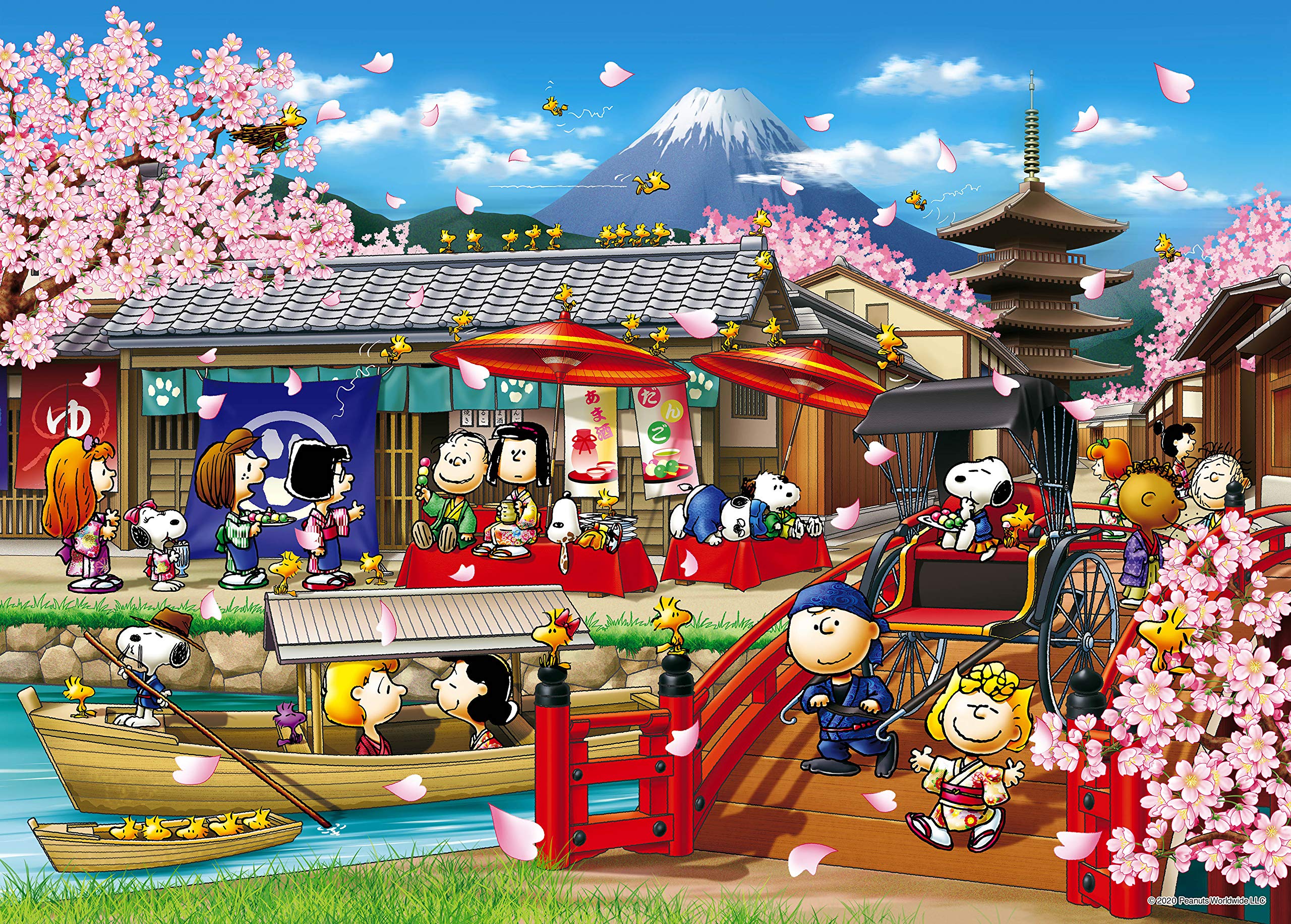 商品情報商品の説明商品紹介 スヌーピーたちが和服を着て日本の街並みをお散歩！スヌーピーは人力車に乗りながらお団子をもぐもぐ。 ルーシーとシュローダーは川下りを楽しんでいます。どうやらオラフたちは食べ過ぎてしまったみたい…。 日本ならではのモ...