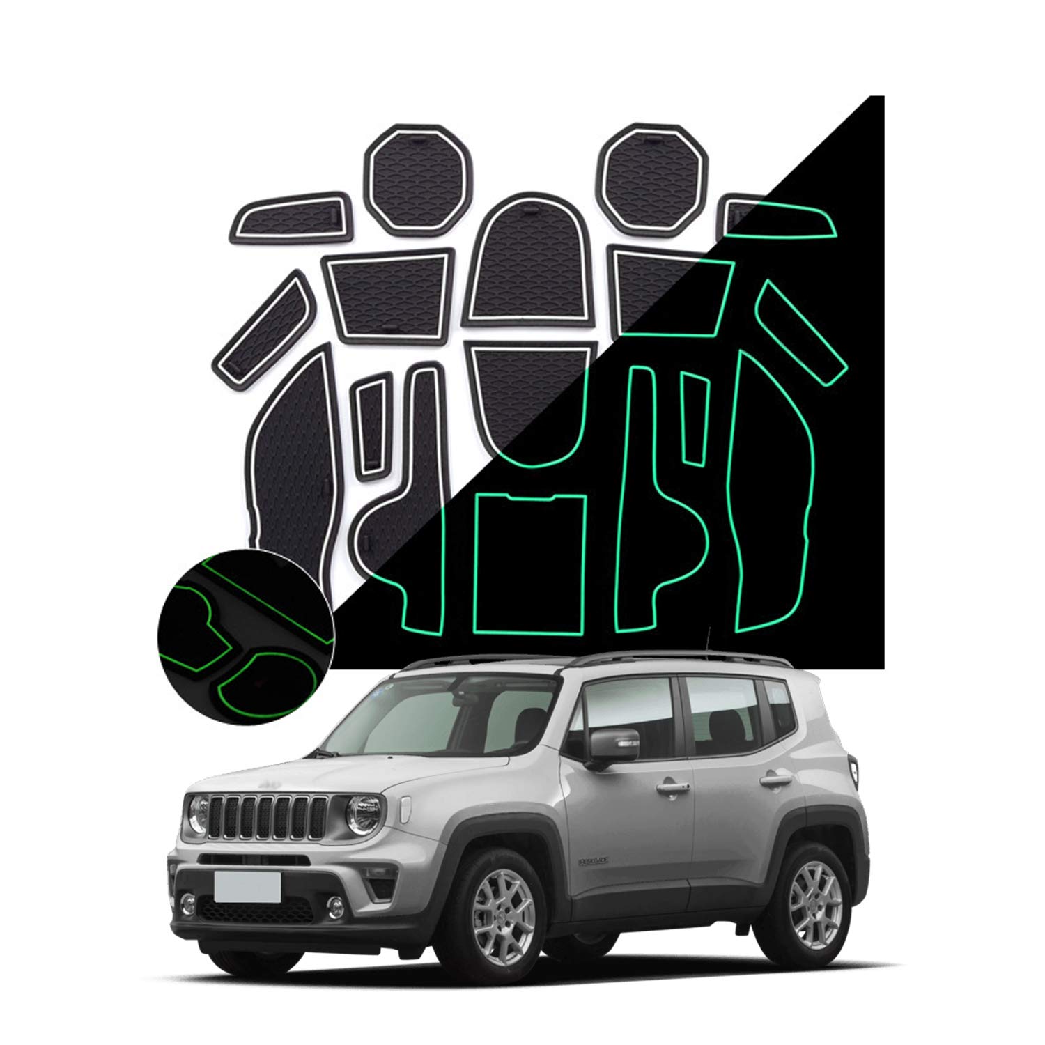 【送料無料】SHAOHAO ジープ専用 レネゲード 車用 ラバーマット ノンスリップマット ドアスロットガスケット ドアポケットマット インテリアラバーマット 滑り止め 簡単取付 内装パーツ アクセサリー 汚れ防止 騒音防止 防水 防塵 人気 車種専用設計 (白)