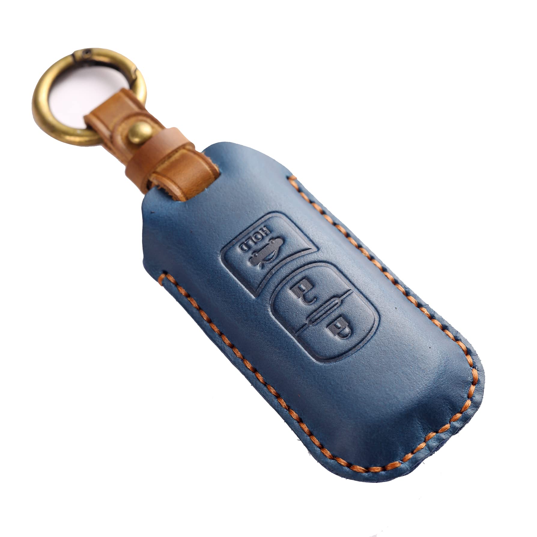 【送料無料】[YANMW] 適合マツダ キーケース スマートキーケースキーホルダー革キーカバーフマツダCX5 CX4 CX3 CX7 CX8 CX9 RX8 アクセラ アテンザ demio アドバンストキー保護ケース本革(3 ボタン, 青)