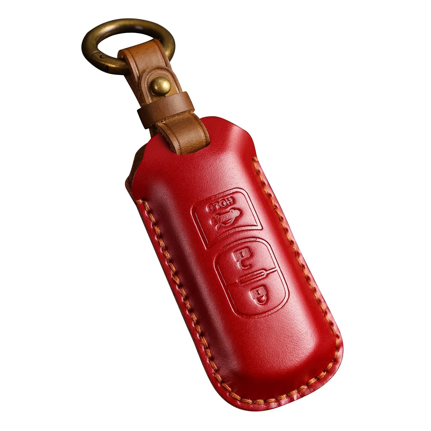 【送料無料】[YANMW] 適合マツダ キーケース スマートキーケースキーホルダー革キーカバーフマツダCX5 CX4 CX3 CX7 CX8 CX9 RX8 アクセラ アテンザ demio アドバンストキー保護ケース本革(3 ボタン, 赤)