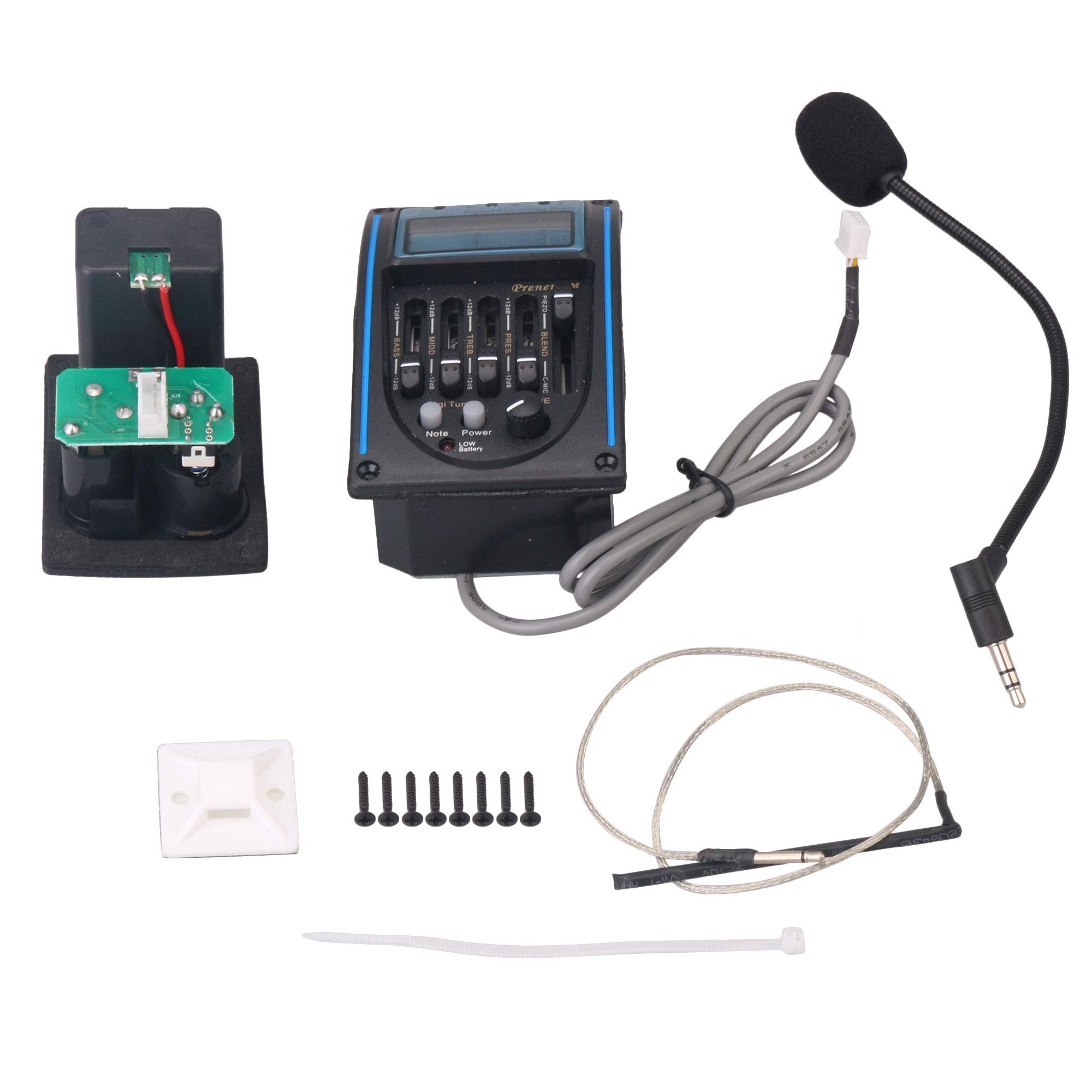 【送料無料】Bstinay 5バンド プリアンプ ピエゾピックアップ アコースティックギター用 EQ&LCD チューナー マイク ブラック